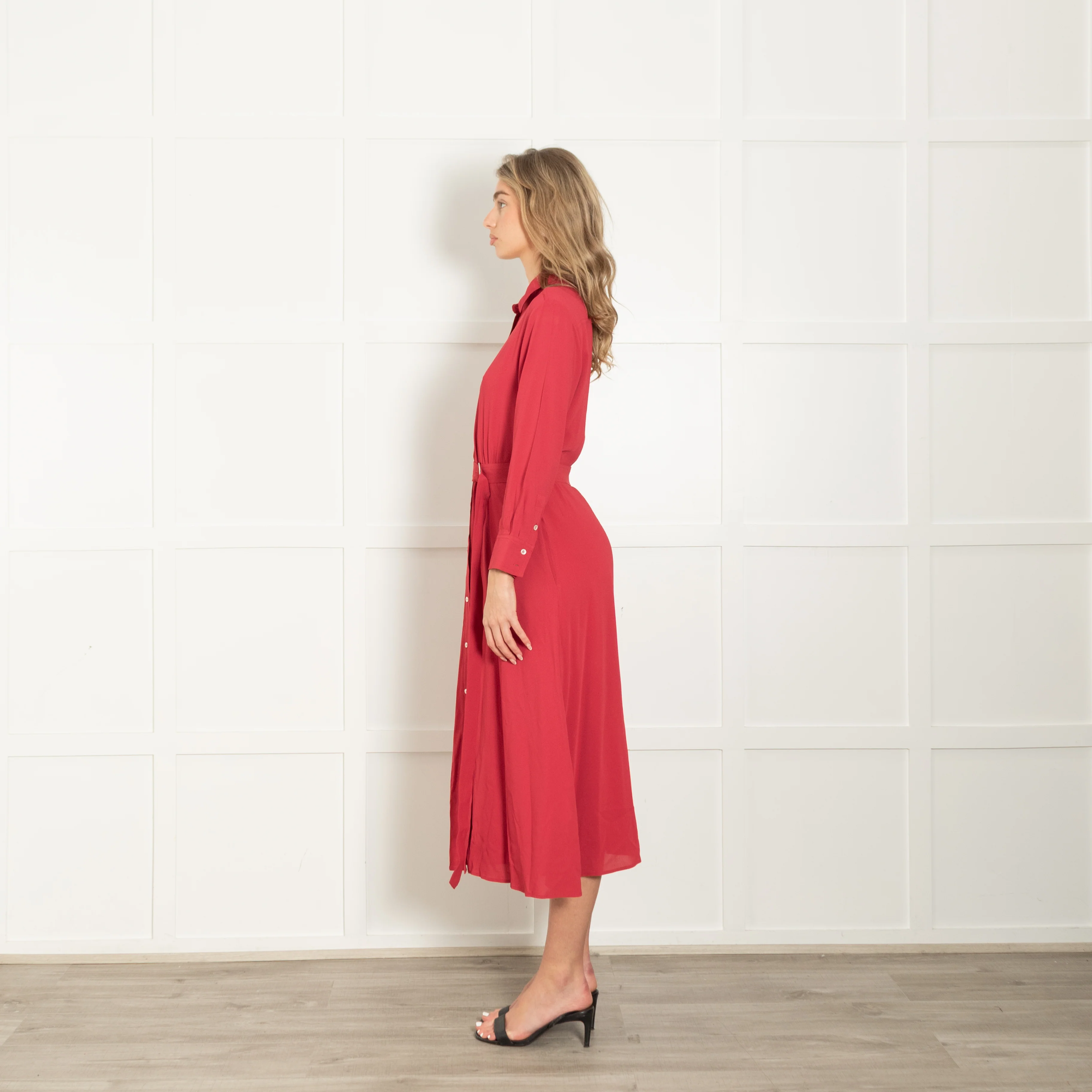 Marella Red Button Front Belted Maxi Shirt Dress - Image 4