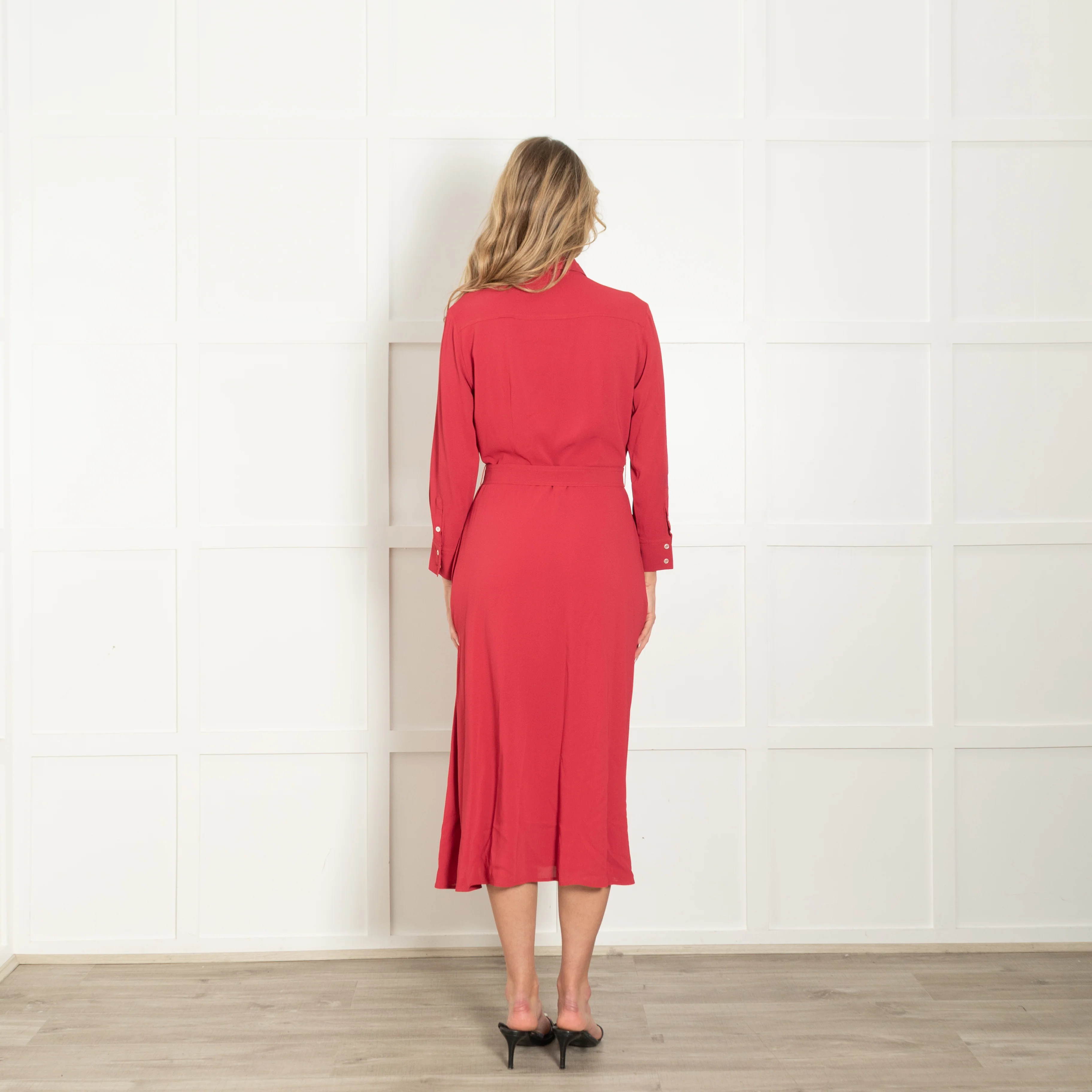 Marella Red Button Front Belted Maxi Shirt Dress - Image 5