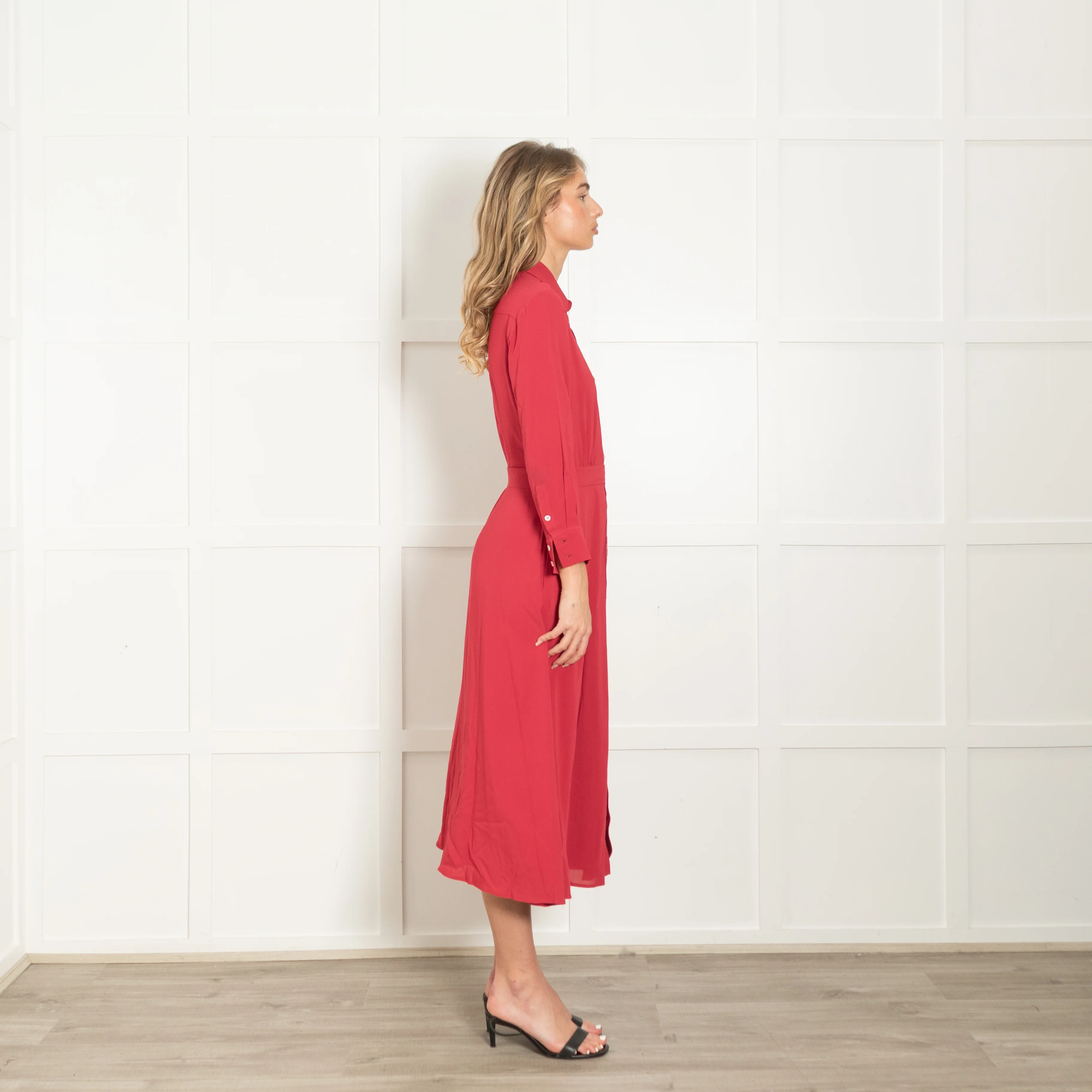 Marella Red Button Front Belted Maxi Shirt Dress - Image 6