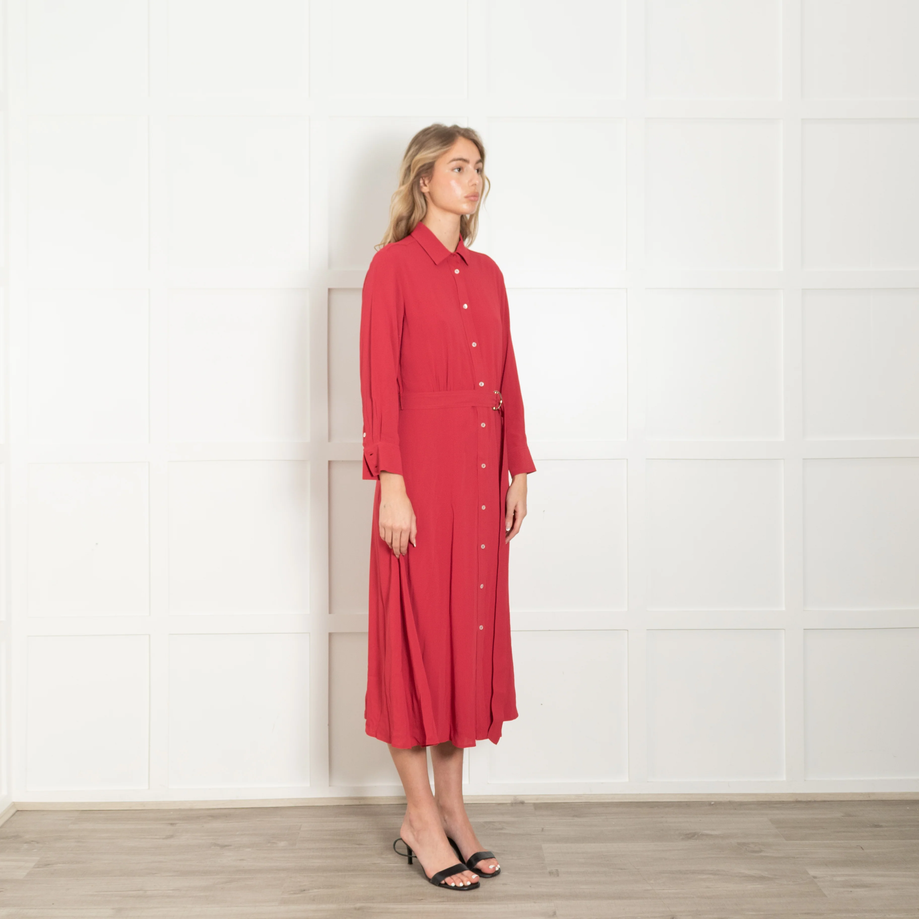Marella Red Button Front Belted Maxi Shirt Dress - Image 7