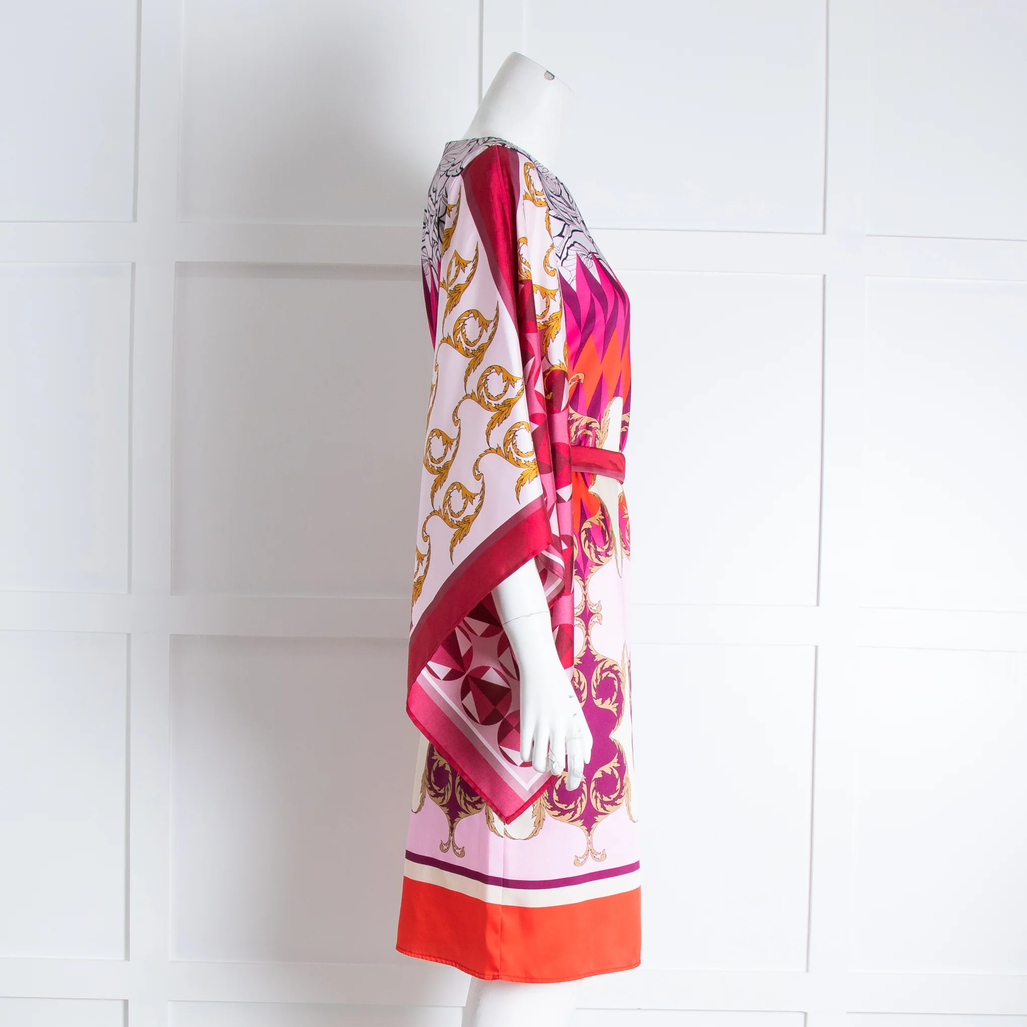 Marella Red Ivory Orange Print  Kimono Sleeve Dress - Image 2