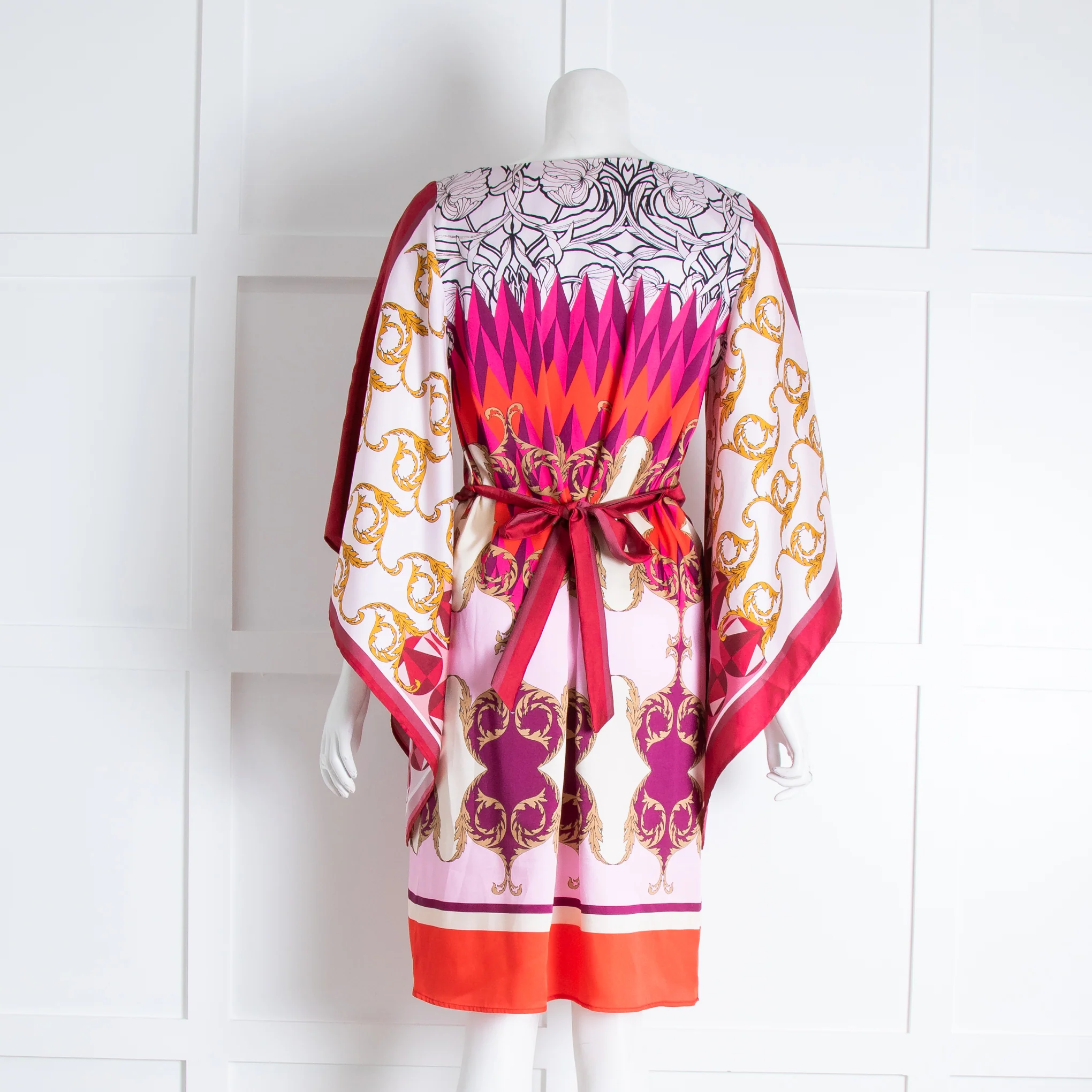 Marella Red Ivory Orange Print  Kimono Sleeve Dress - Image 3