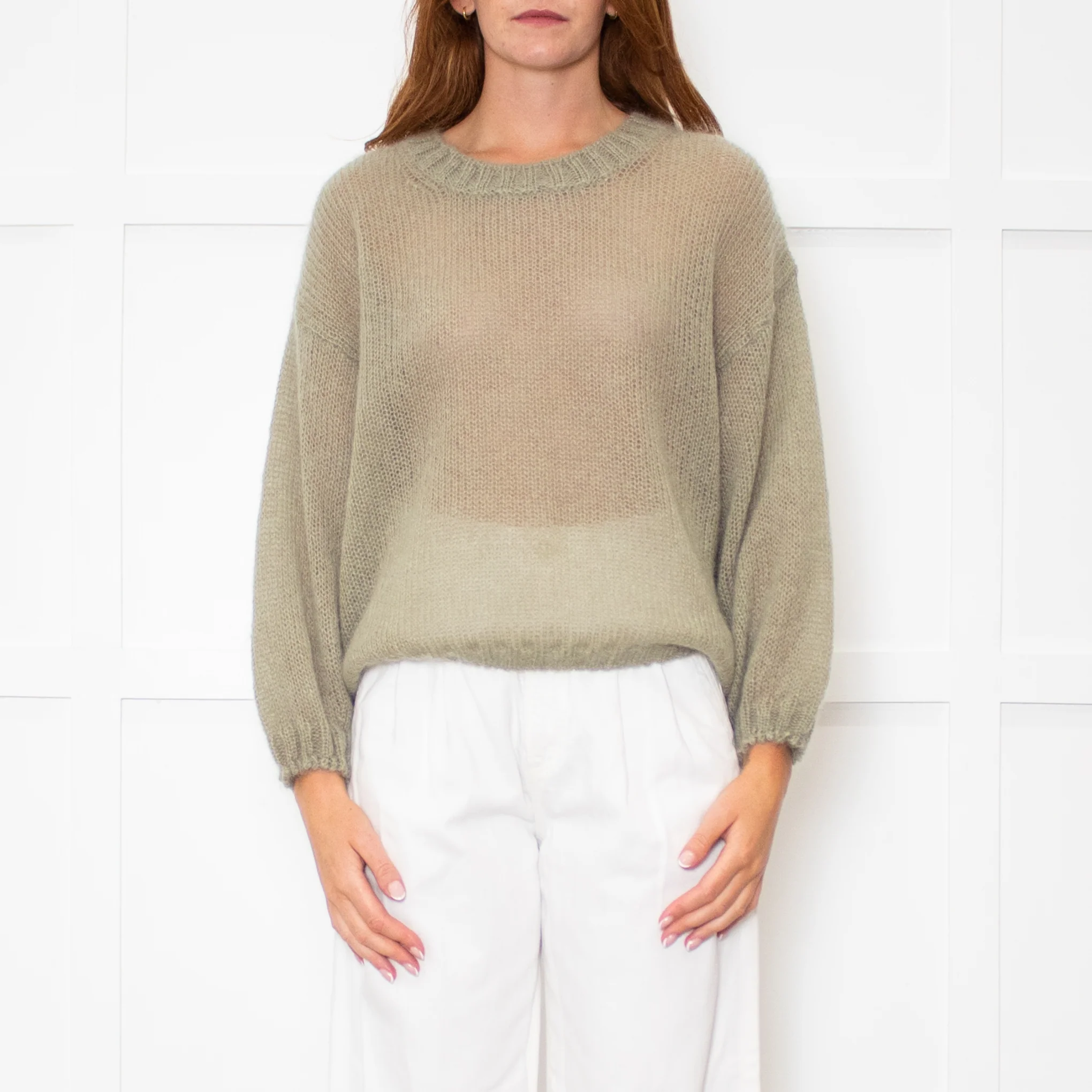 Marella Sage Green Mohair Roundneck Jumper - Image 2