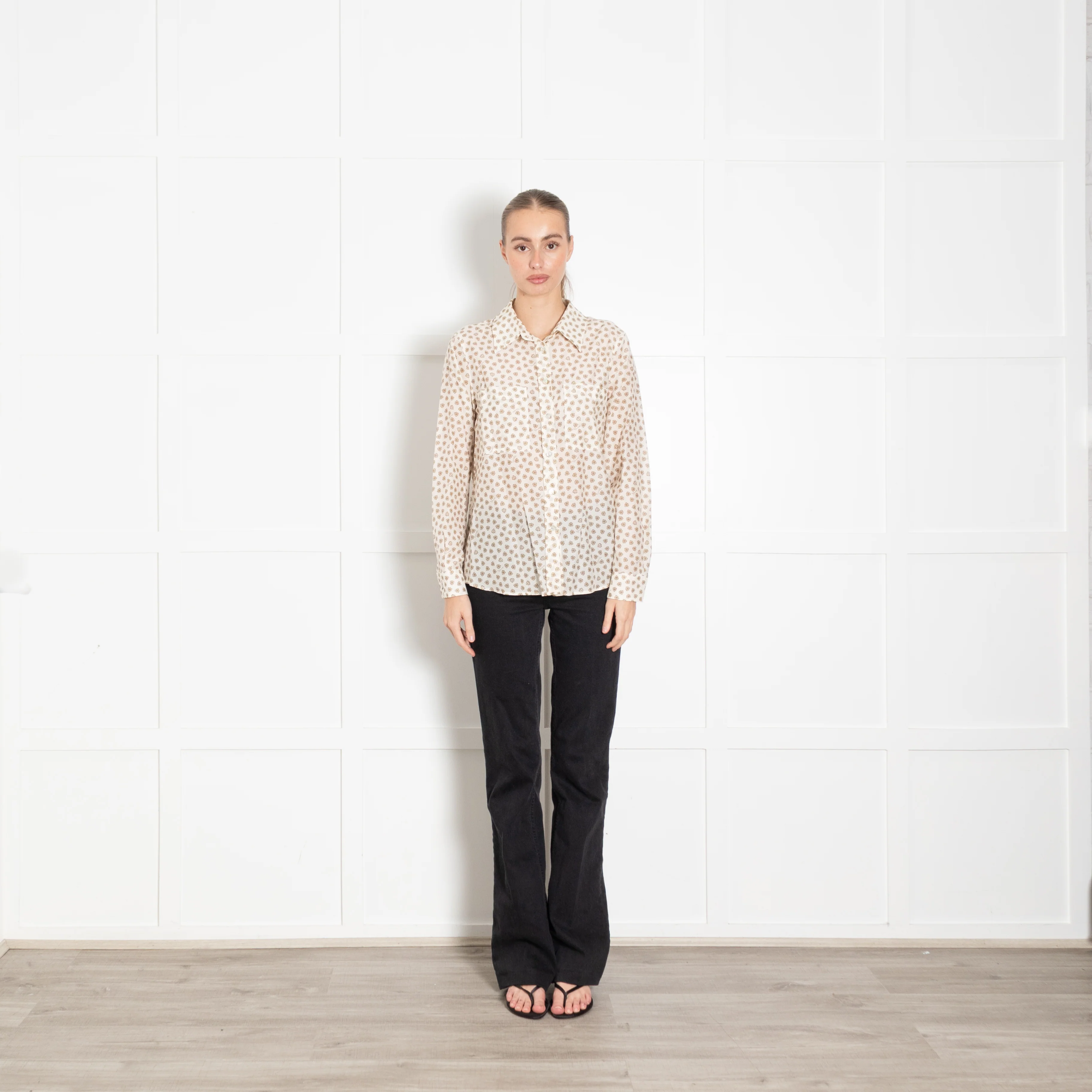 Marella Sport Cream and Beige Floral Patterned Shirt