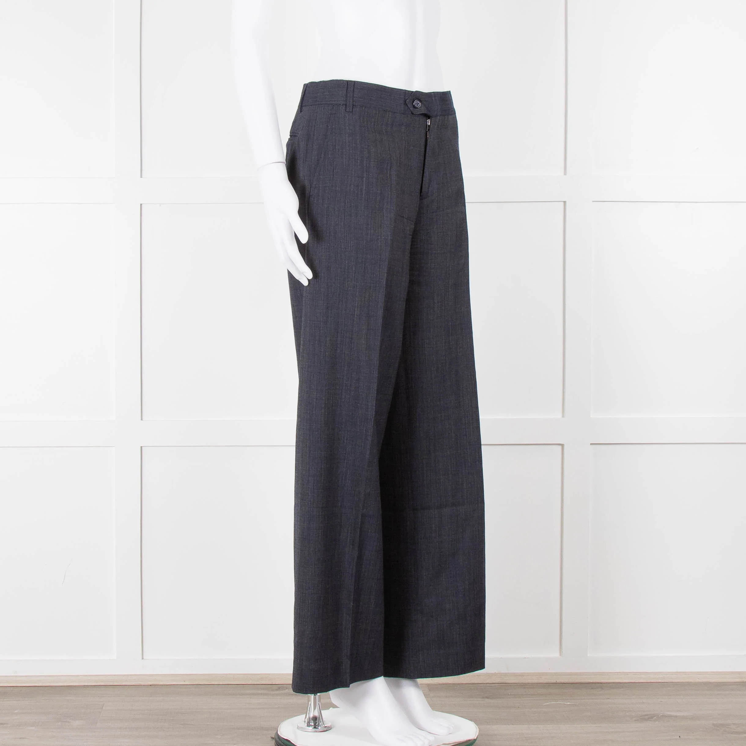 Margaret Howell Blue Wool Wide Leg Trousers - Image 2