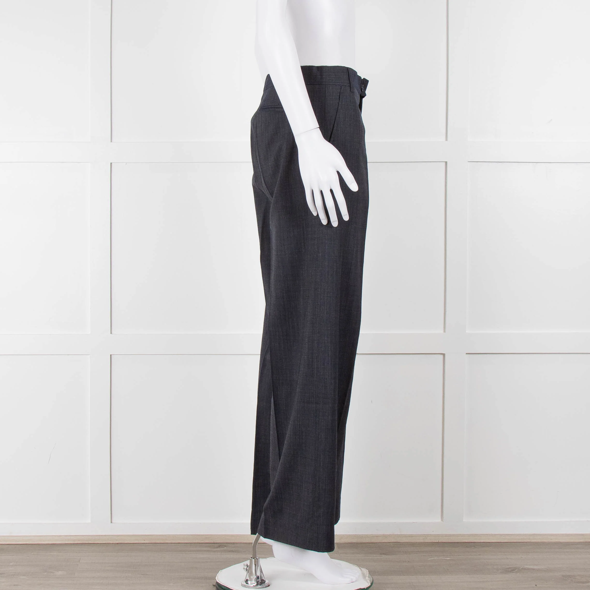 Margaret Howell Blue Wool Wide Leg Trousers - Image 3