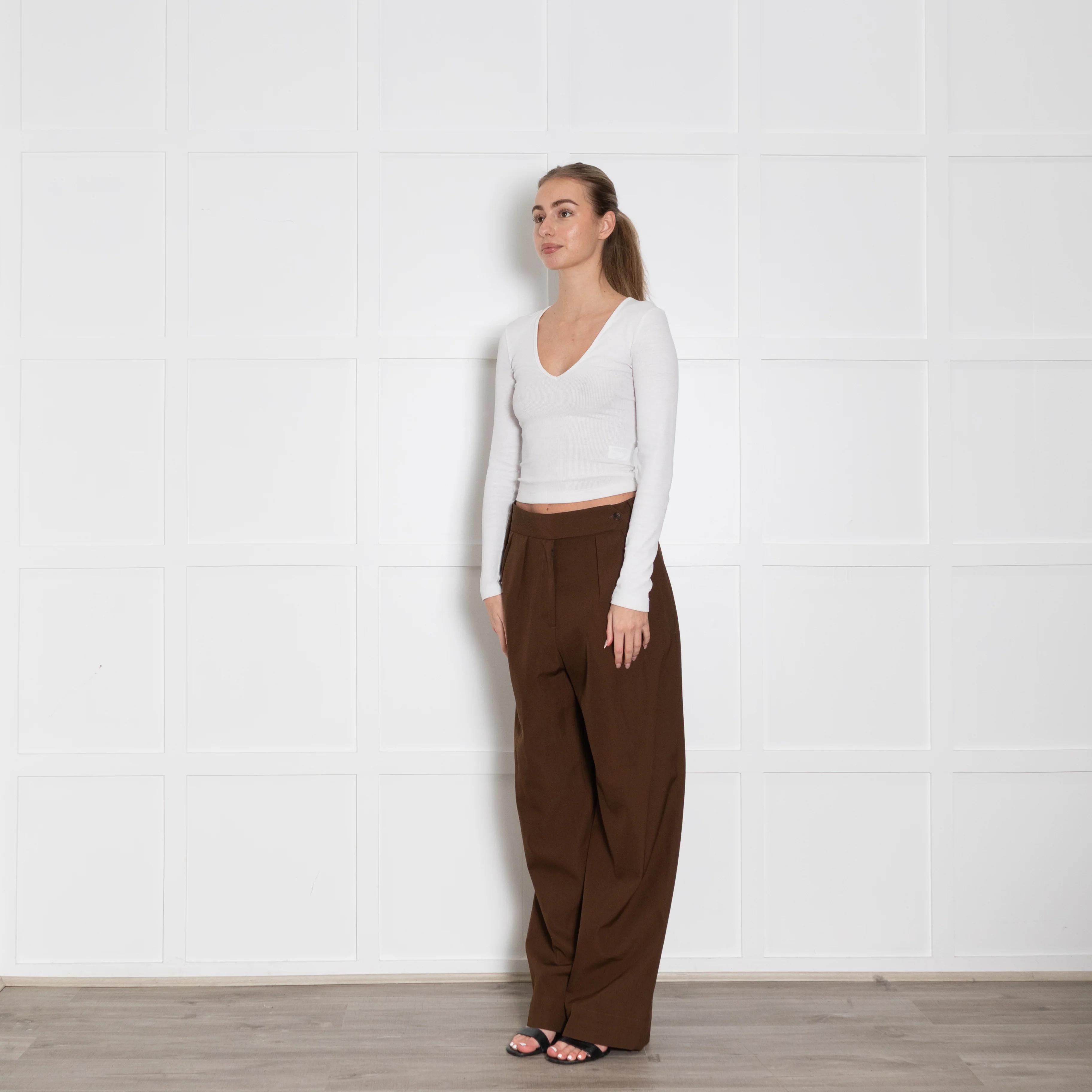 Margaret Howell Brown High Waisted Wide Leg Trousers - Image 3
