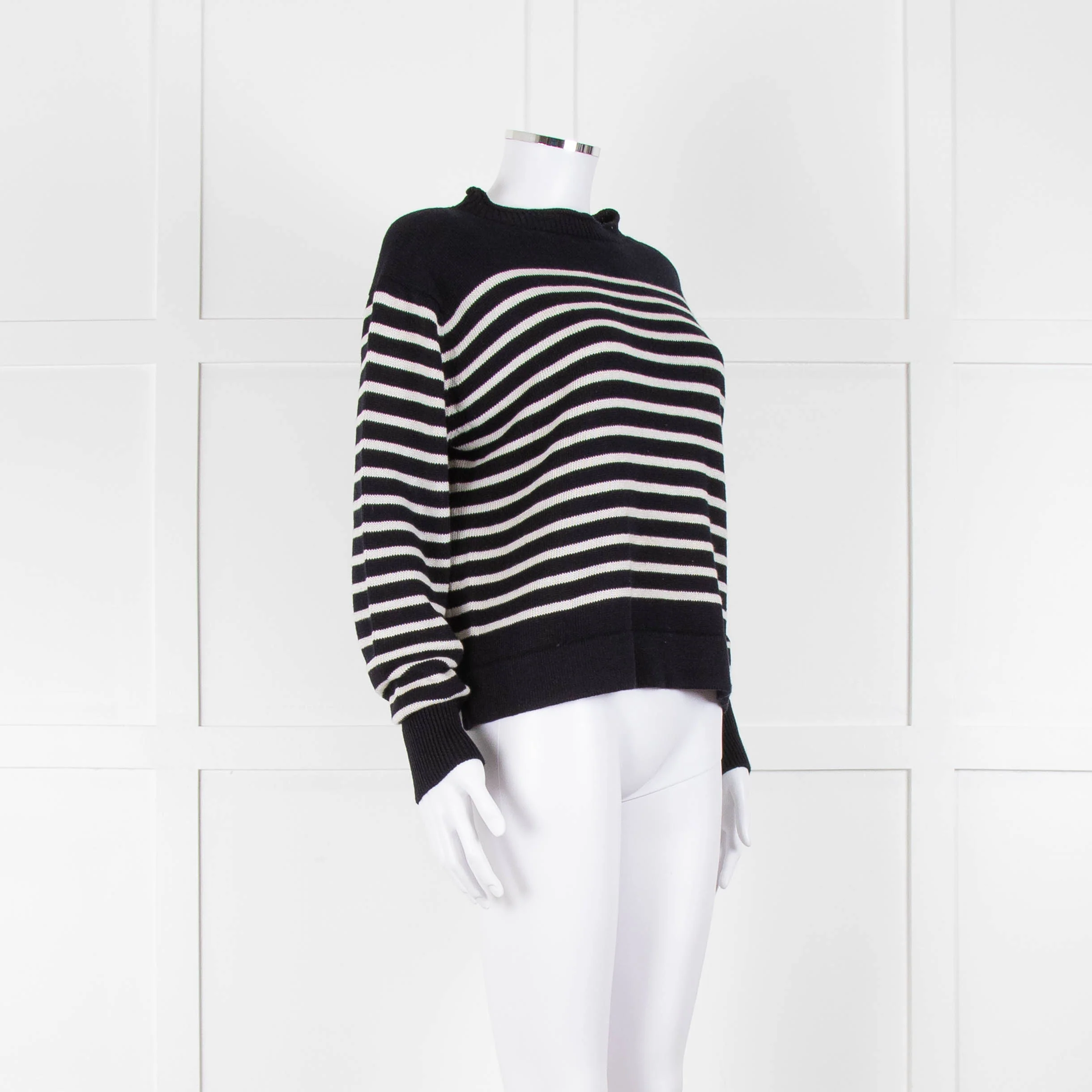Margaret Howell Navy White Striped Cotton Blend Sweater - Image 2