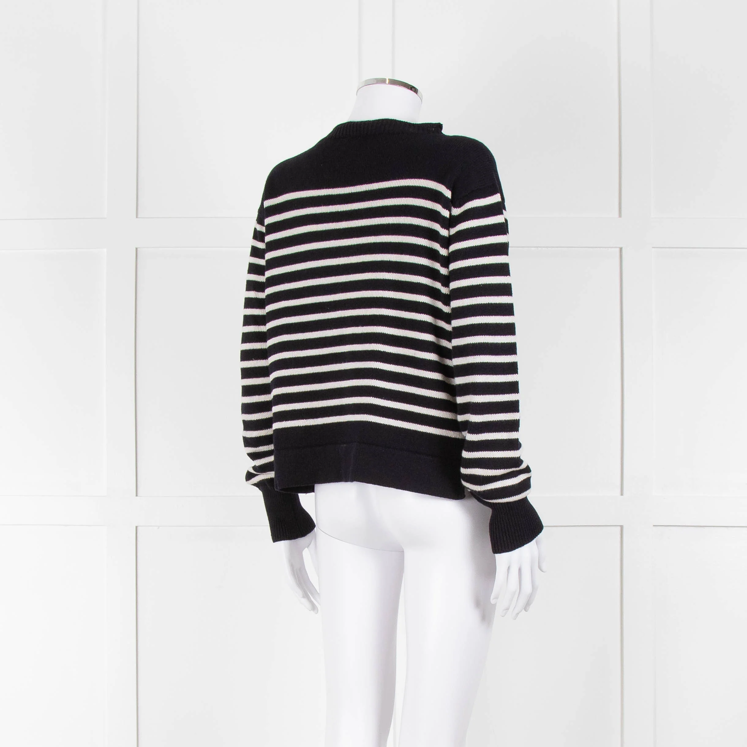 Margaret Howell Navy White Striped Cotton Blend Sweater - Image 4