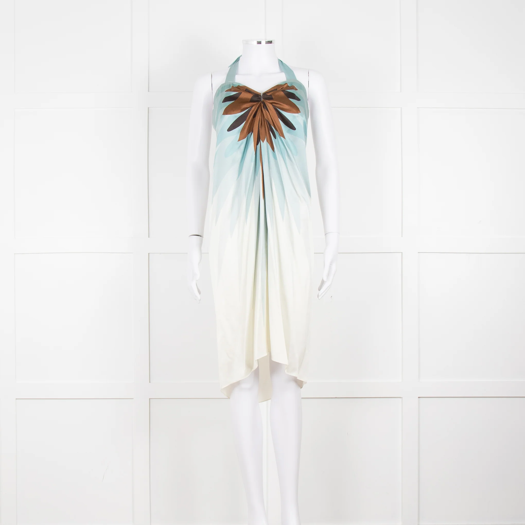Maria Grachvogel Cream Blue Silk Halter Neck Dress