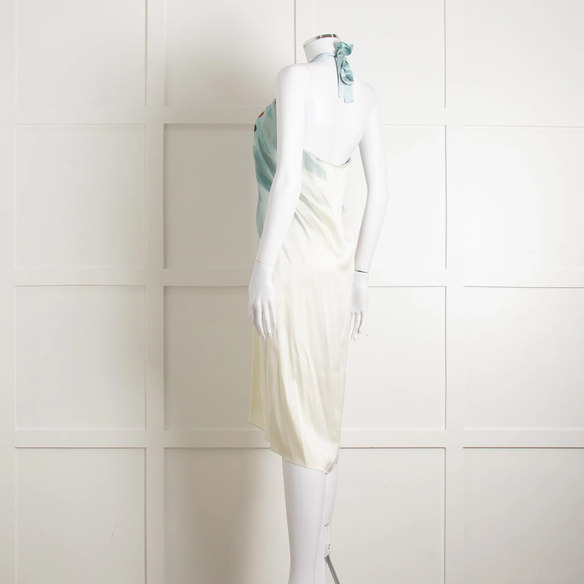 Maria Grachvogel Cream Blue Silk Halter Neck Dress - Image 6
