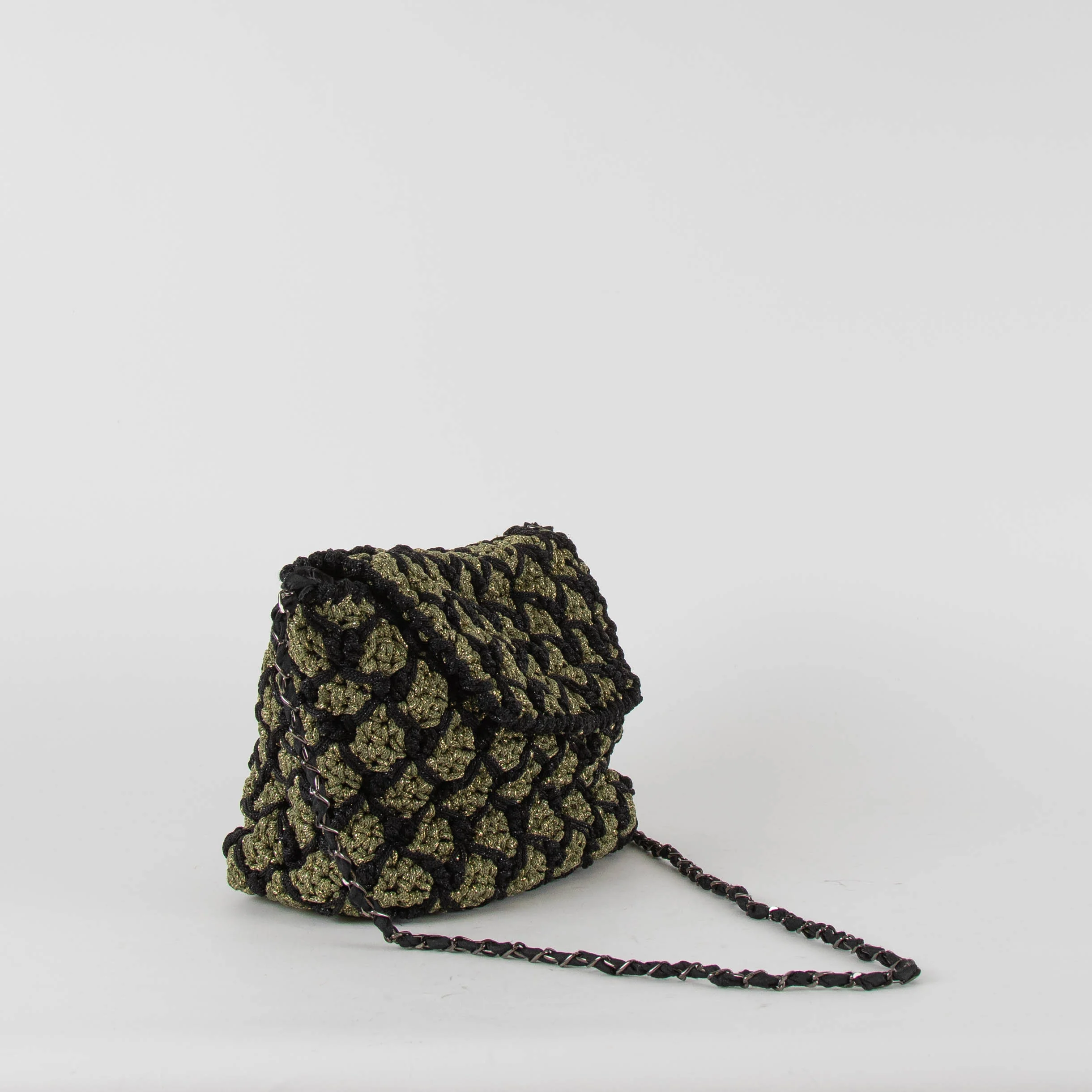 Maria La Rosa Black Khaki Crochet Crossbody Bag - Image 2