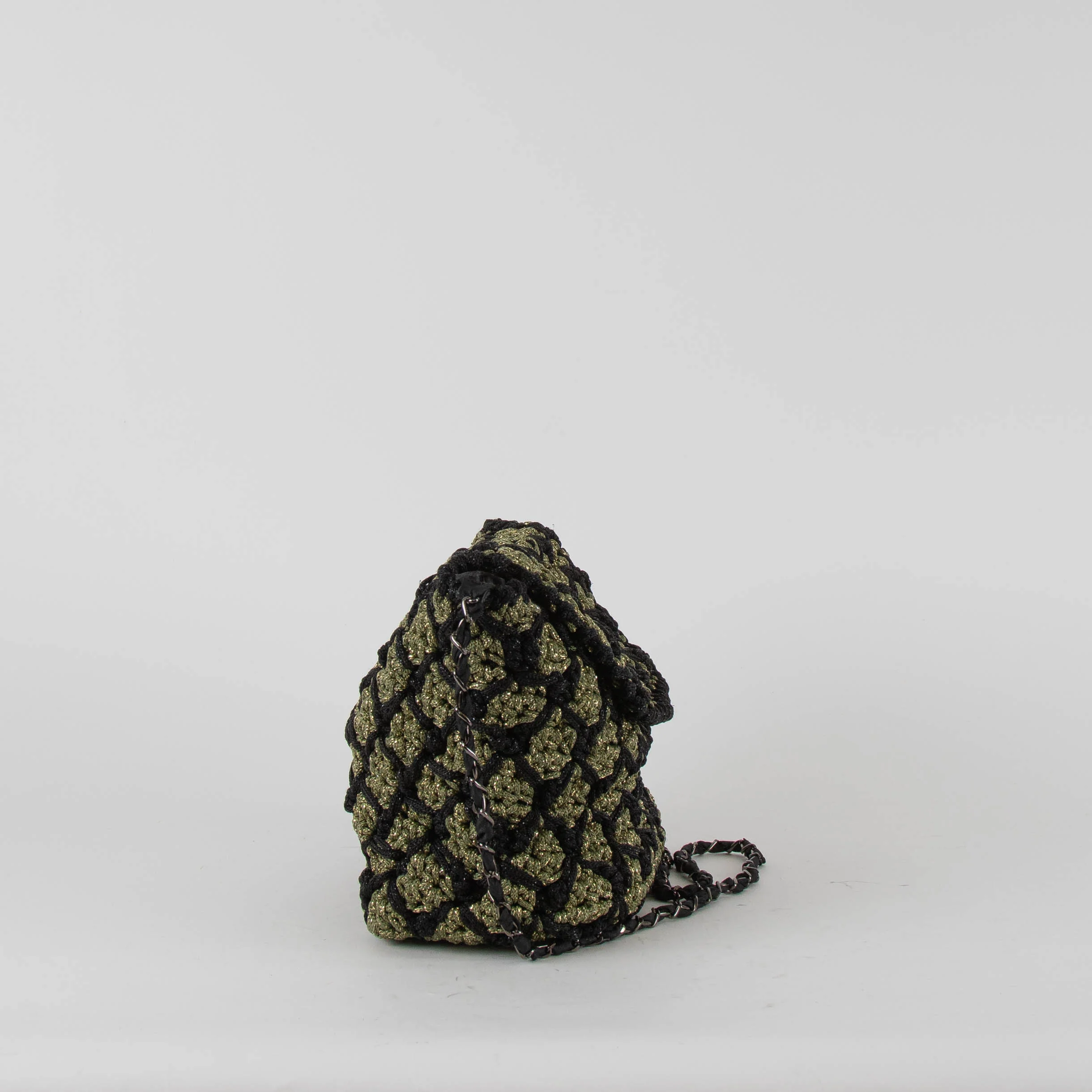 Maria La Rosa Black Khaki Crochet Crossbody Bag - Image 3
