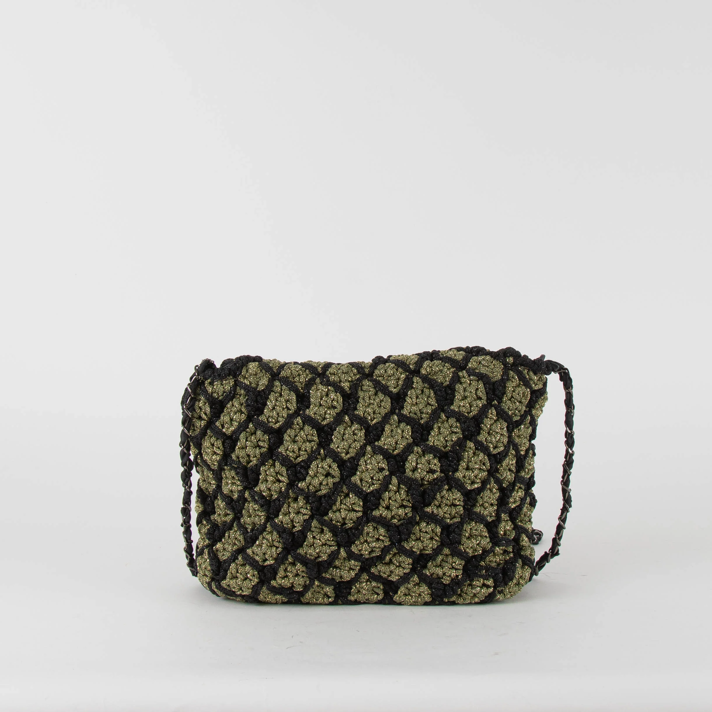 Maria La Rosa Black Khaki Crochet Crossbody Bag - Image 4