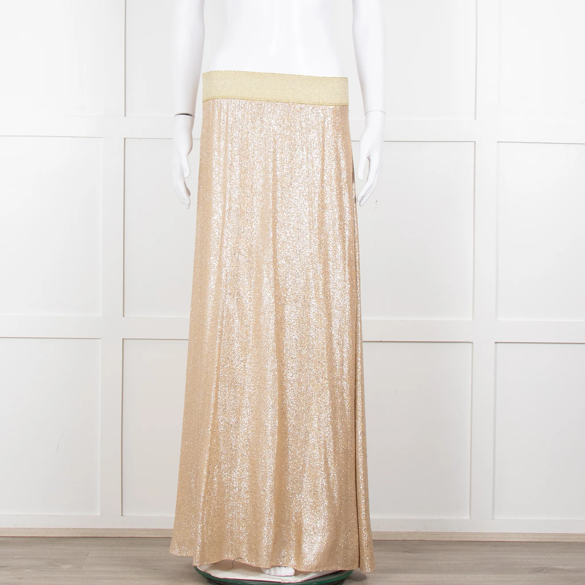 Marie France Van Damme Gold Silk Chiffon Maxi Skirt