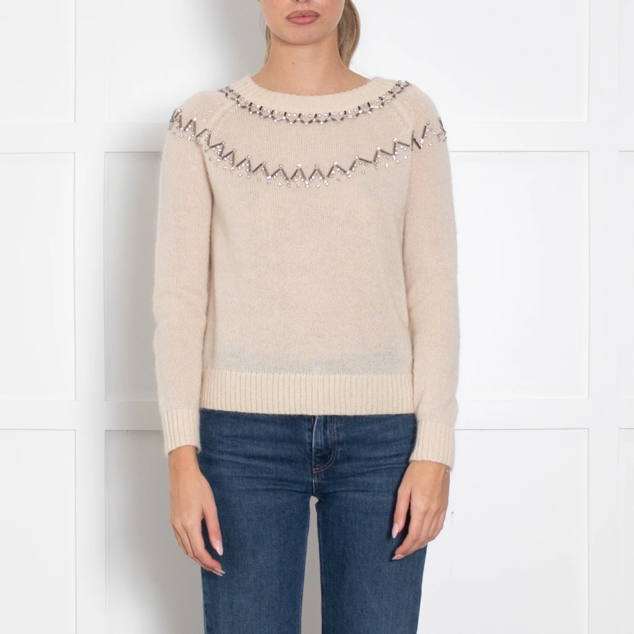 Marie Sixtine Cream Mohair Sweater With Silver And Diamante Yoke - Image 2