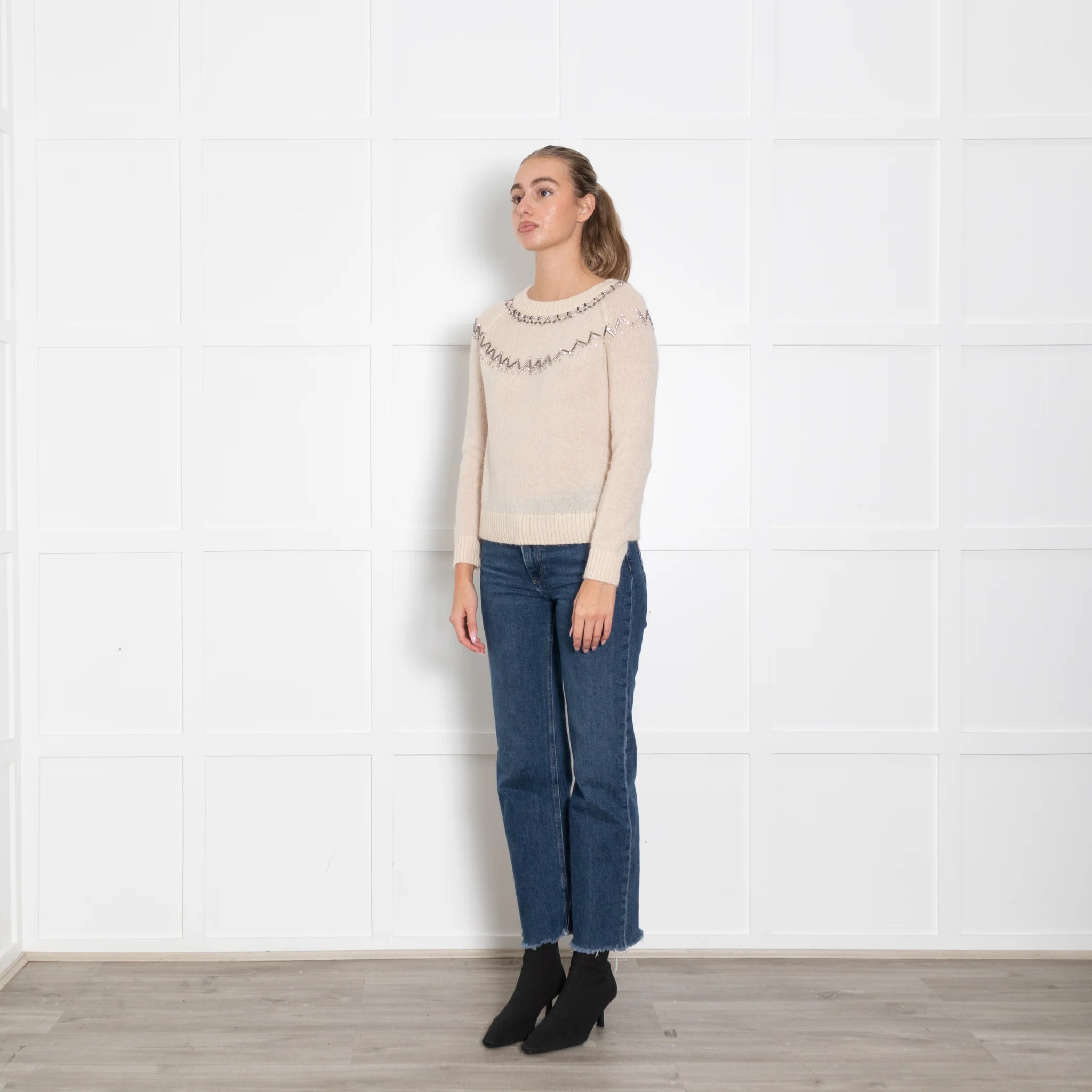 Marie Sixtine Cream Mohair Sweater With Silver And Diamante Yoke - Image 3