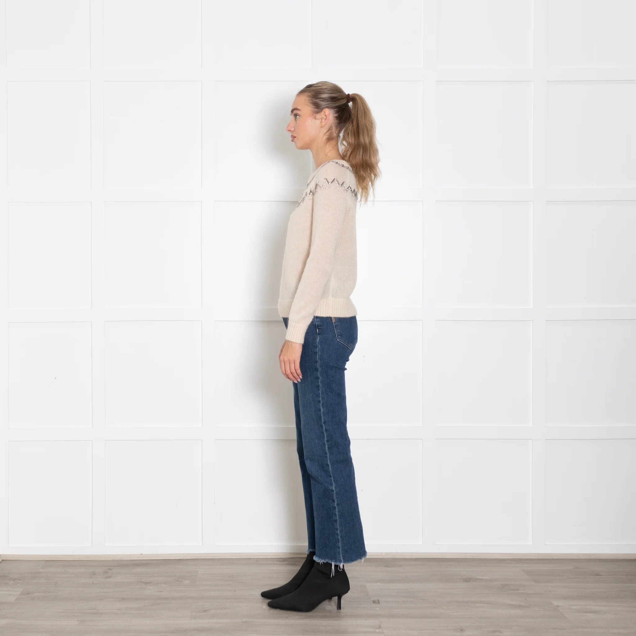 Marie Sixtine Cream Mohair Sweater With Silver And Diamante Yoke - Image 4