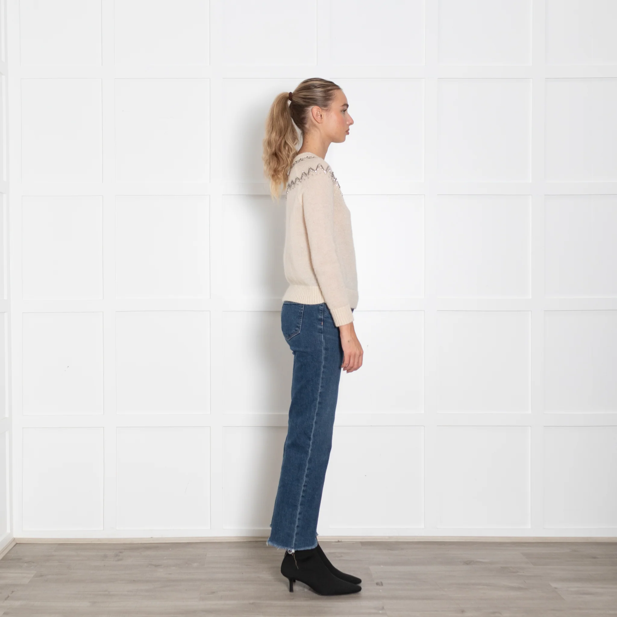 Marie Sixtine Cream Mohair Sweater With Silver And Diamante Yoke - Image 6