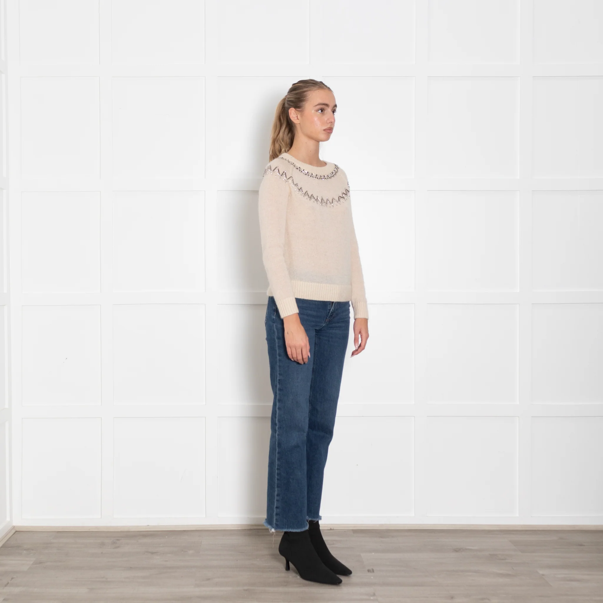 Marie Sixtine Cream Mohair Sweater With Silver And Diamante Yoke - Image 7