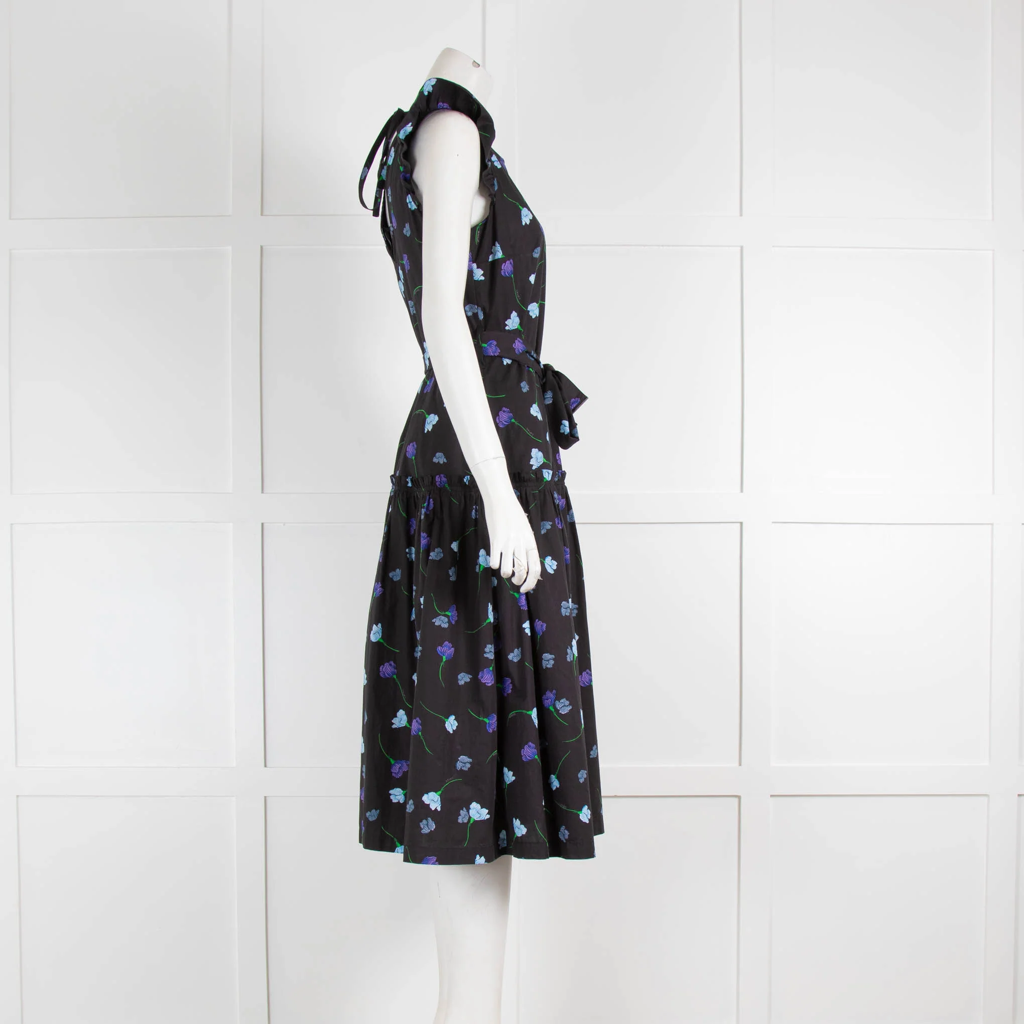Markus Lupfer Black Blue Floral Cotton Midi Dress - Image 2