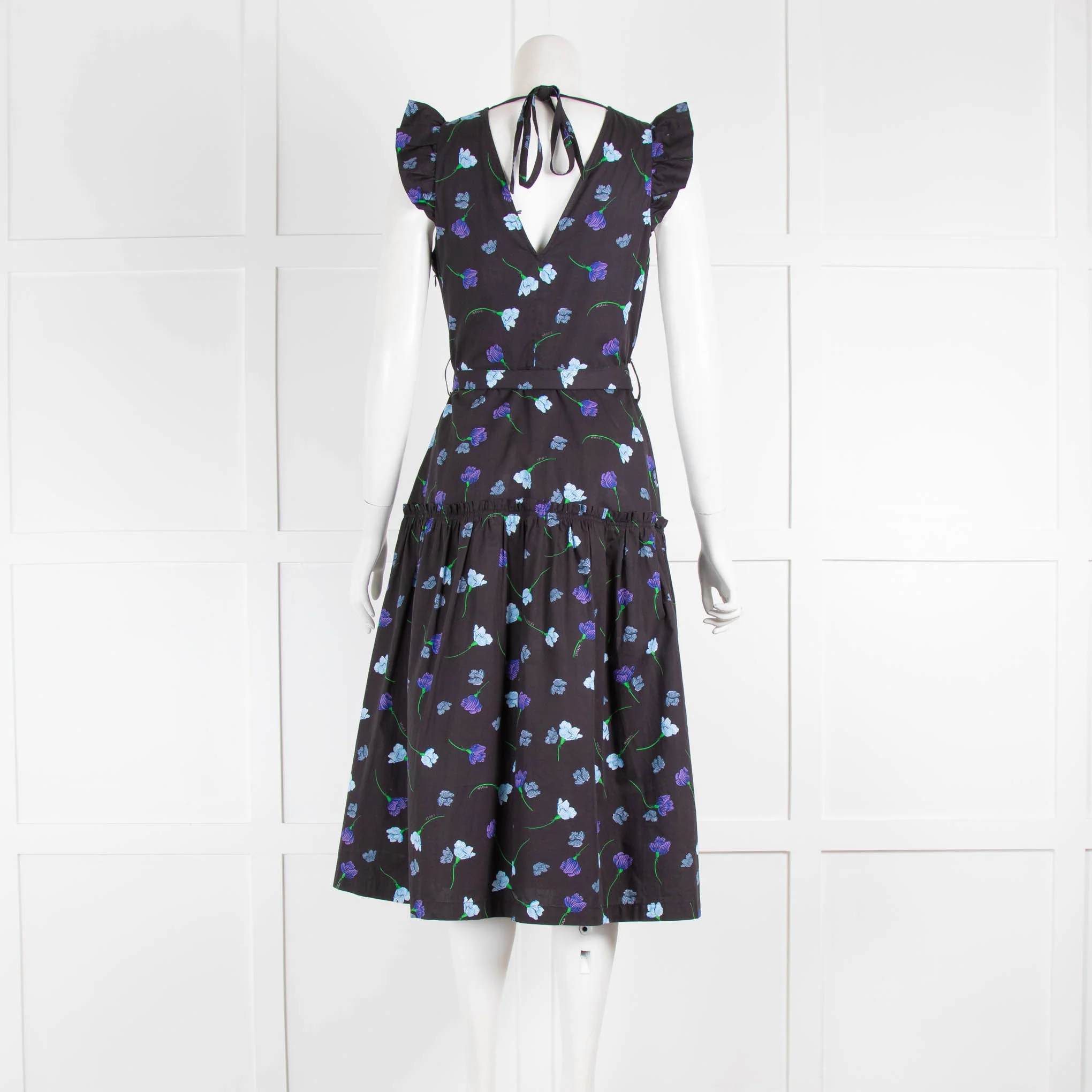 Markus Lupfer Black Blue Floral Cotton Midi Dress - Image 3