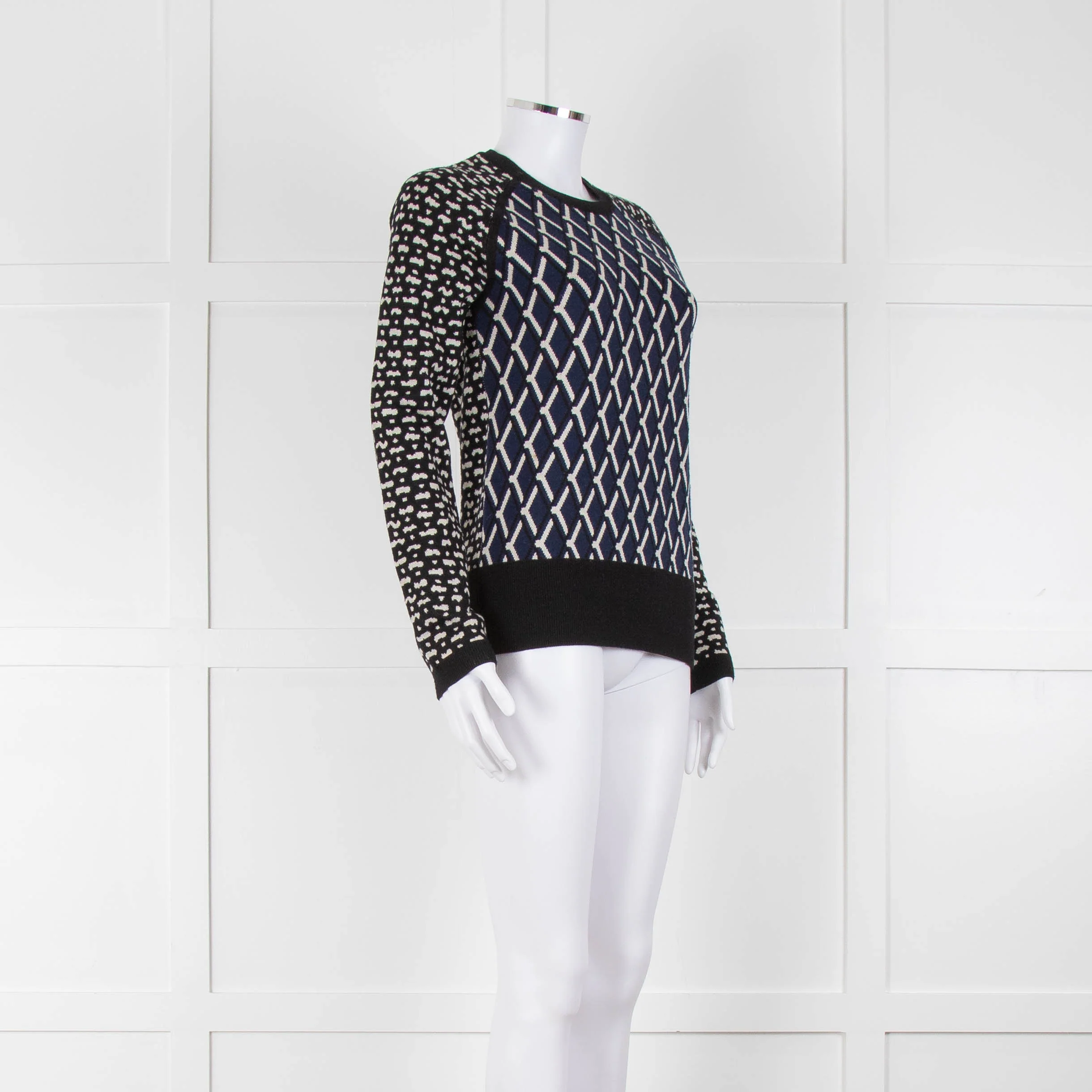 Markus Lupfer Black Navy Geometric Print Merino Wool Sweater - Image 2