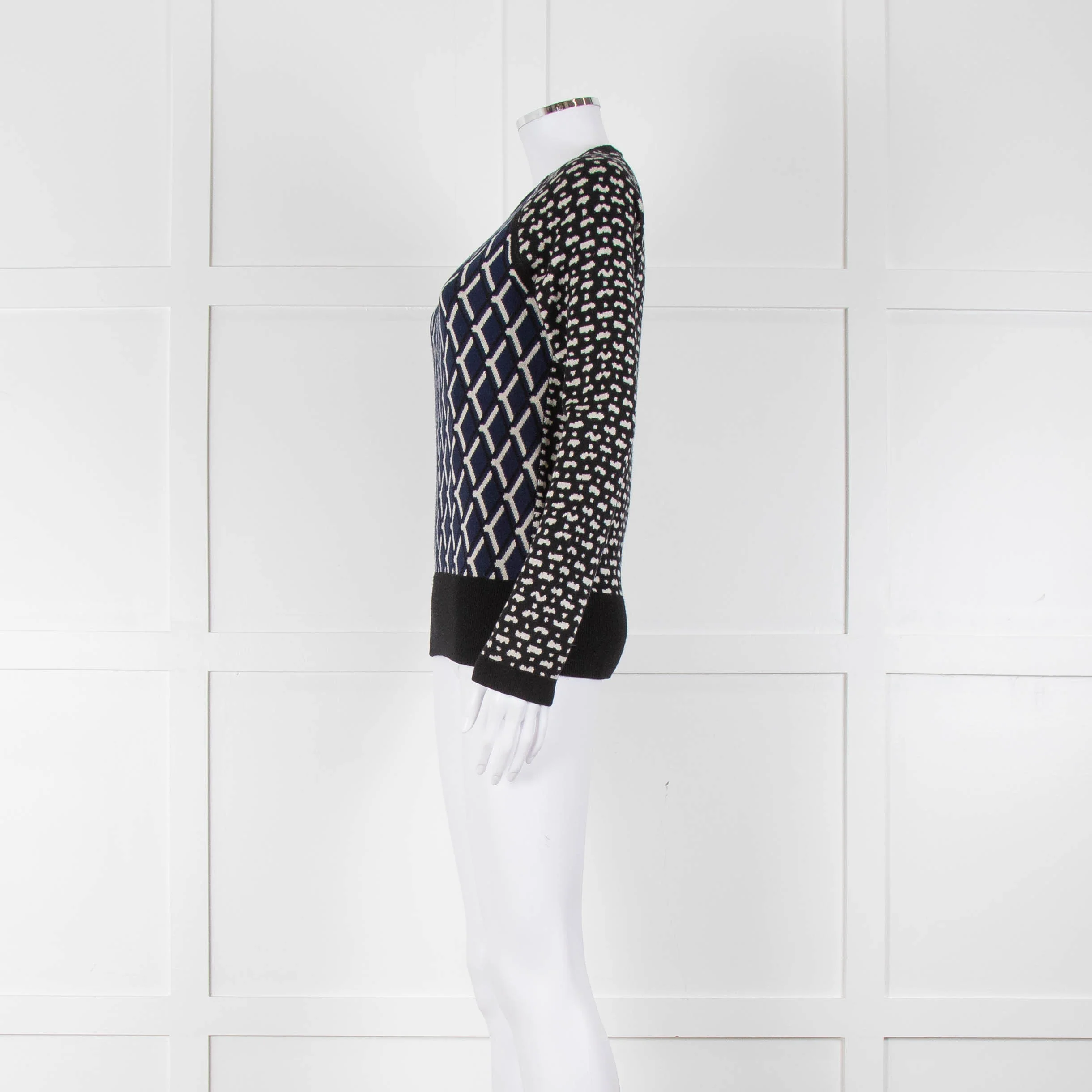 Markus Lupfer Black Navy Geometric Print Merino Wool Sweater - Image 7