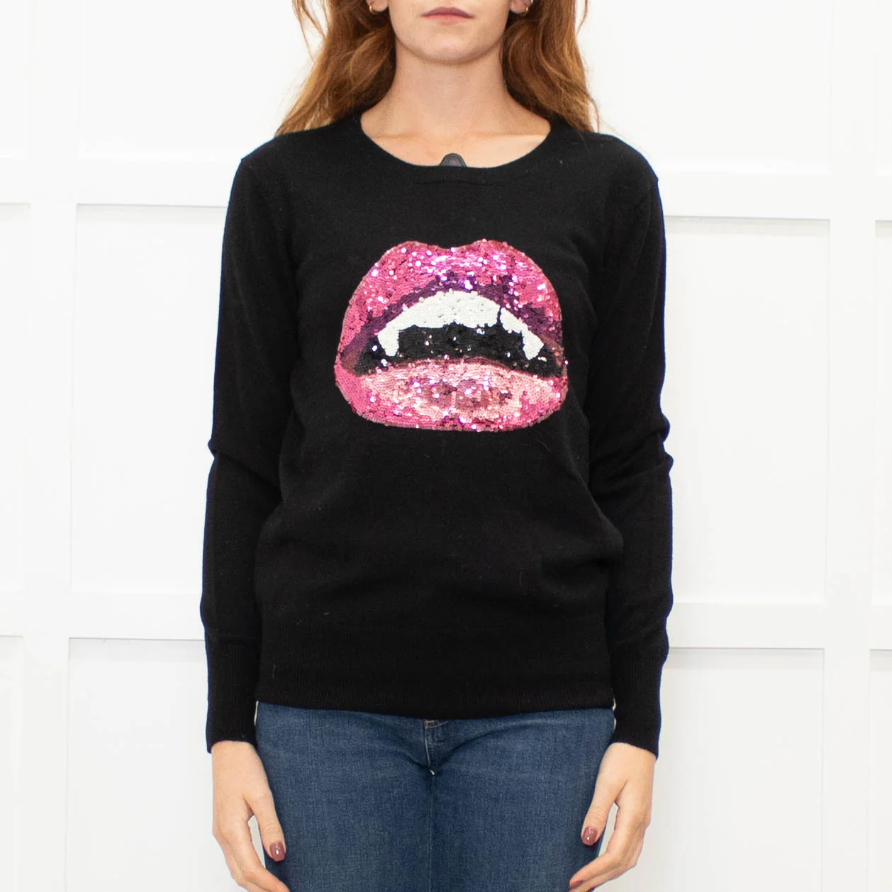 Markus Lupfer Black Pink White Lips Sequins Merino Wool Jumper - Image 2