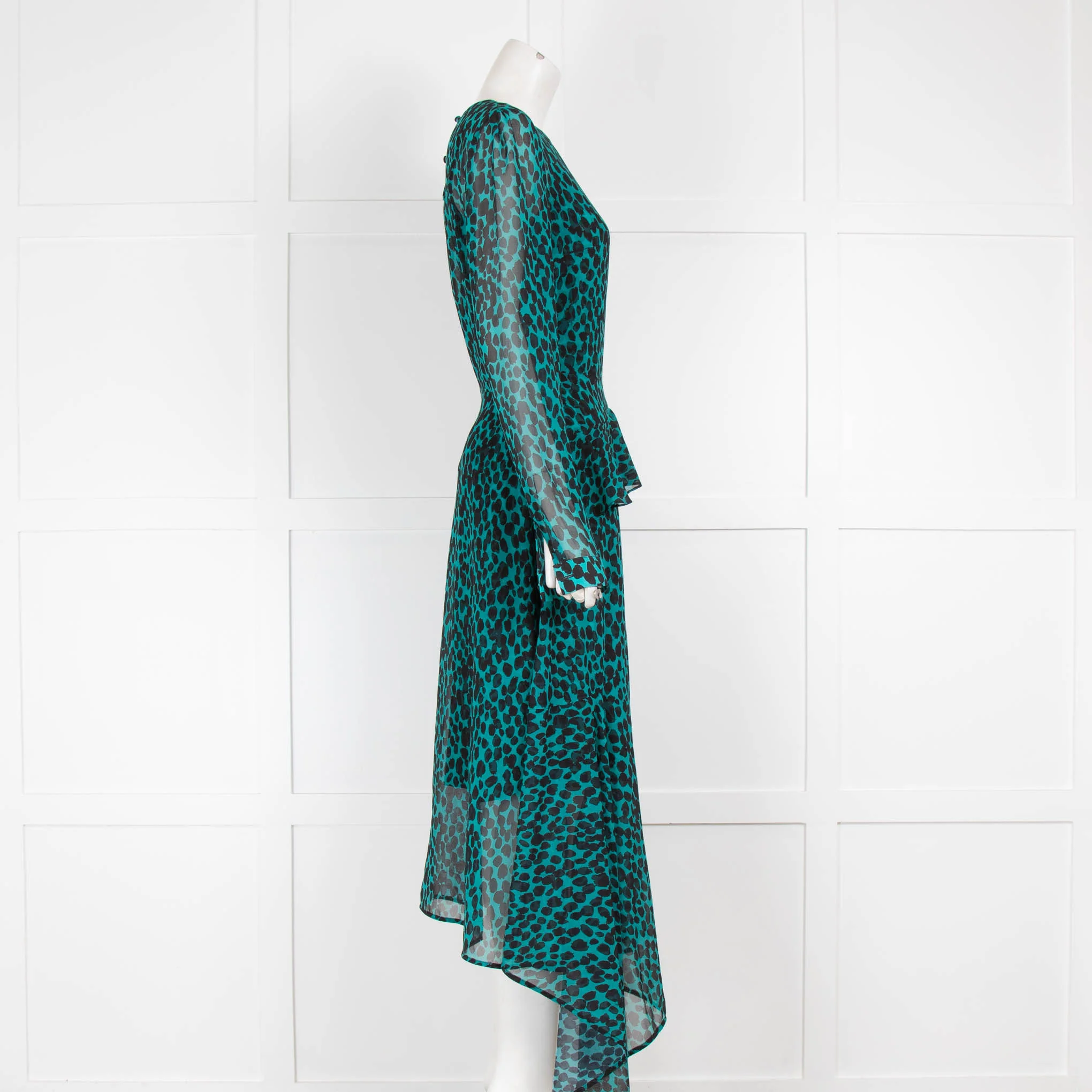 Markus Lupfer Green Animal Print Sheer Dress With Frill - Image 2