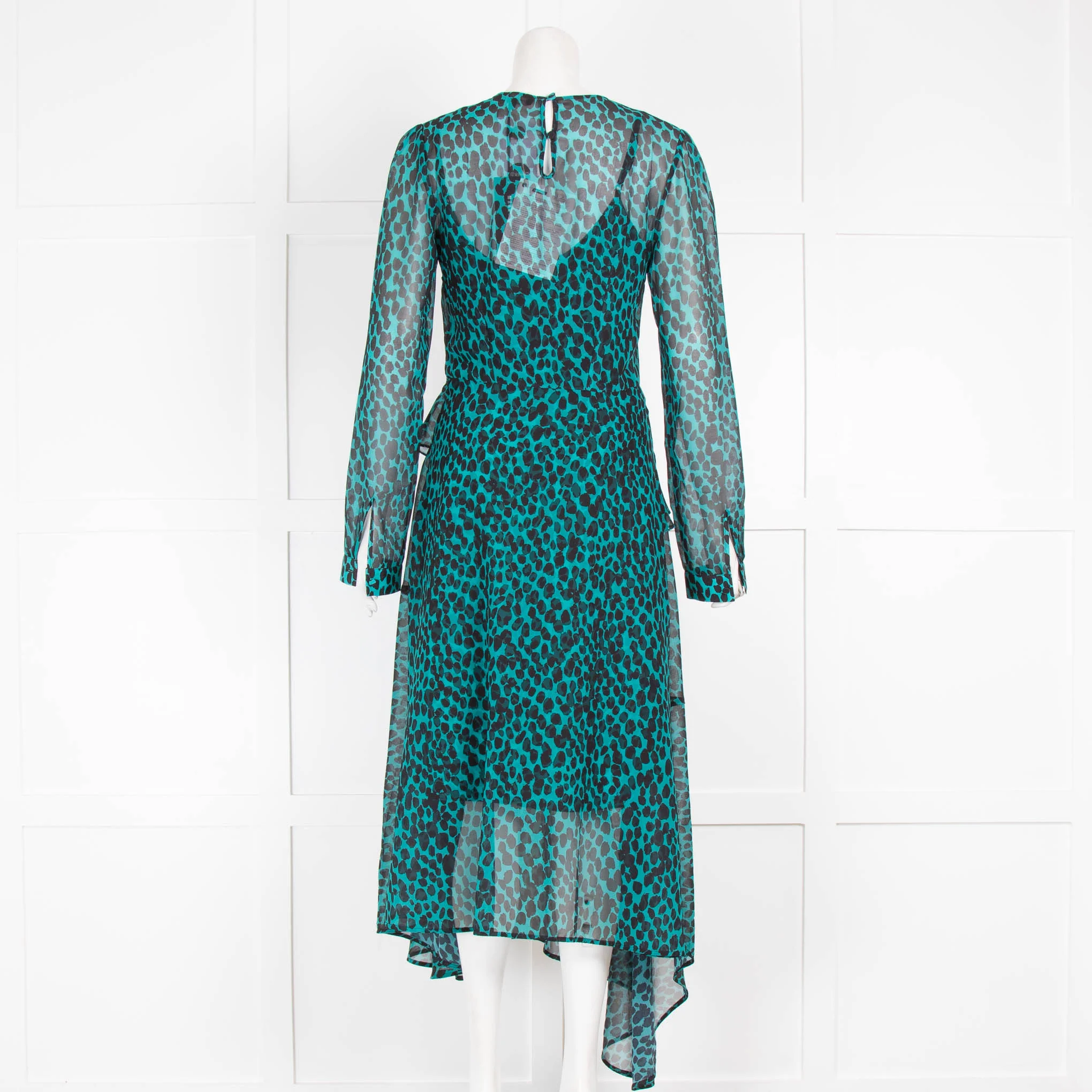 Markus Lupfer Green Animal Print Sheer Dress With Frill - Image 3