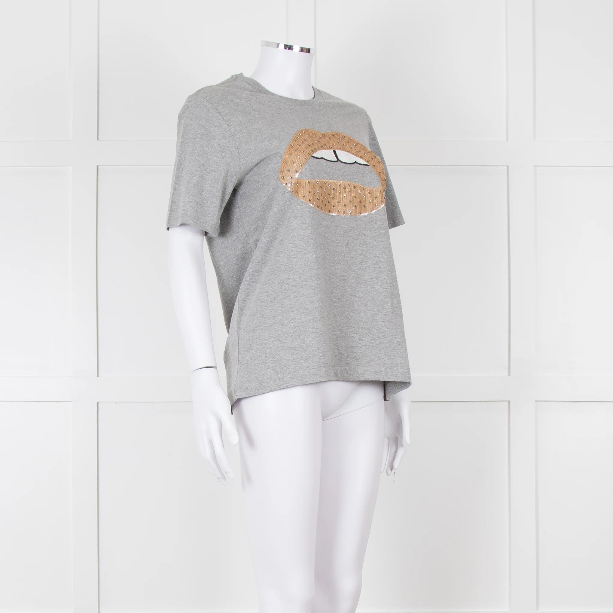 Markus Lupfer Grey Diamante Lips T Shirt - Image 2