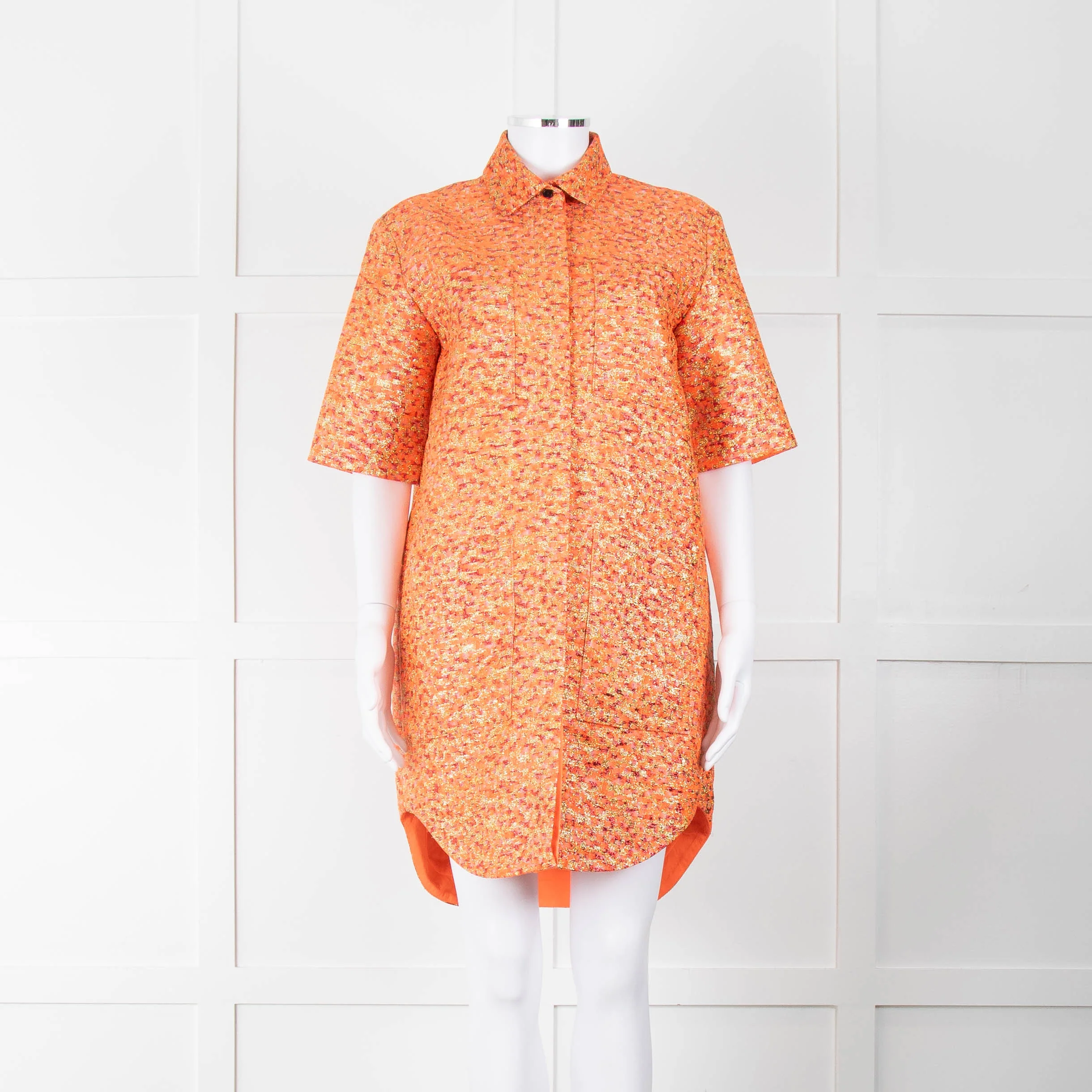 Markus Lupfer Orange, Red Gold Thread Shirt Dress