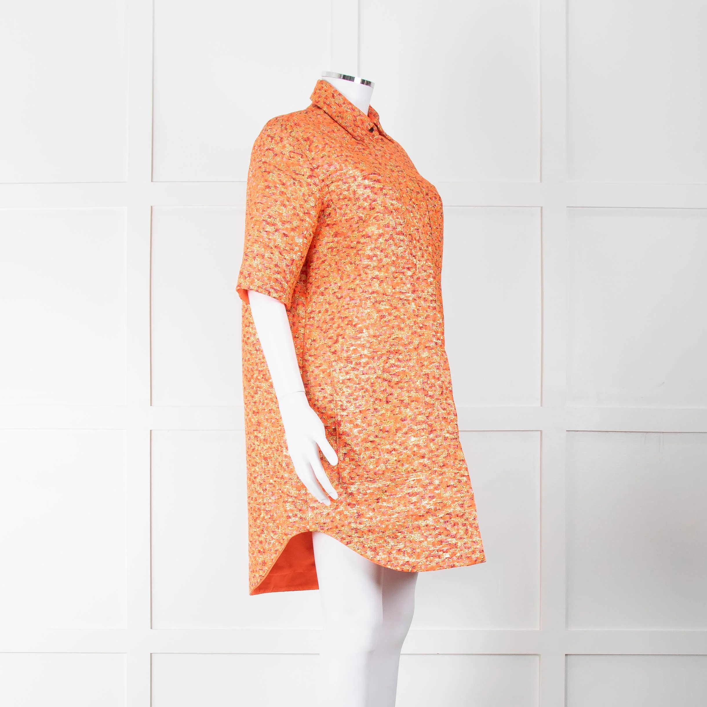 Markus Lupfer Orange, Red Gold Thread Shirt Dress - Image 2