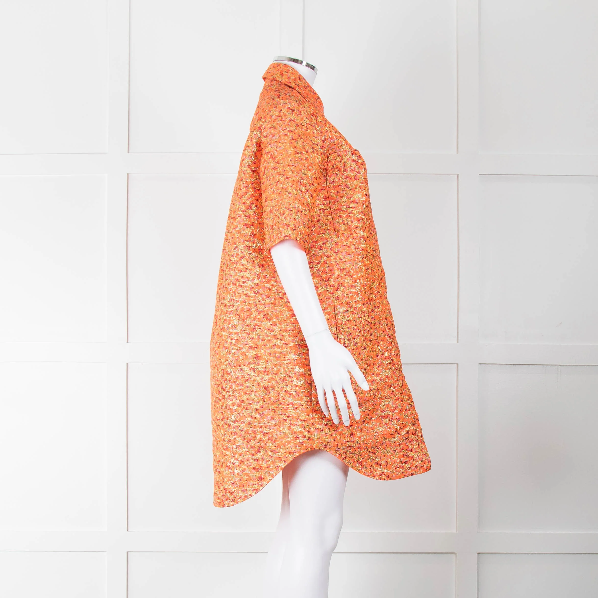 Markus Lupfer Orange, Red Gold Thread Shirt Dress - Image 3