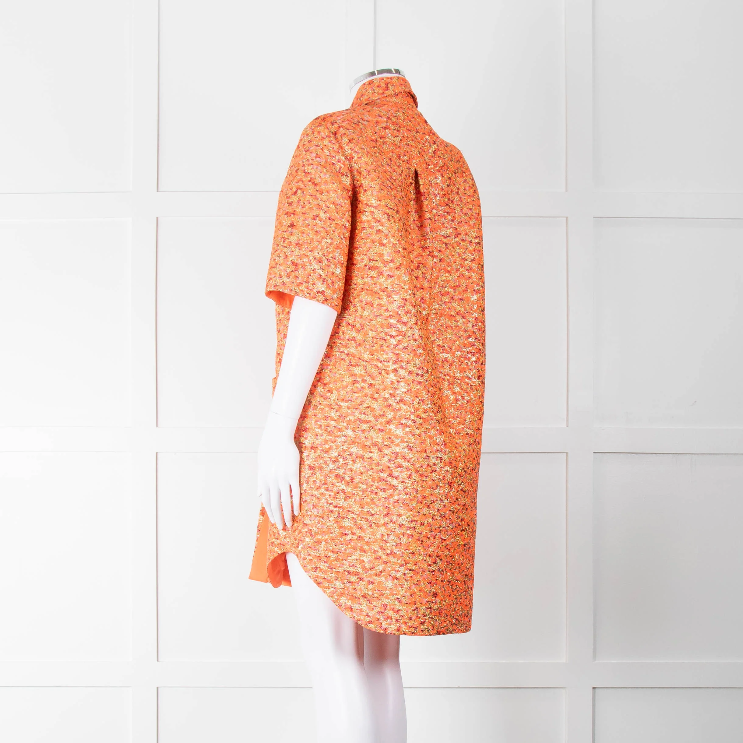 Markus Lupfer Orange, Red Gold Thread Shirt Dress - Image 6