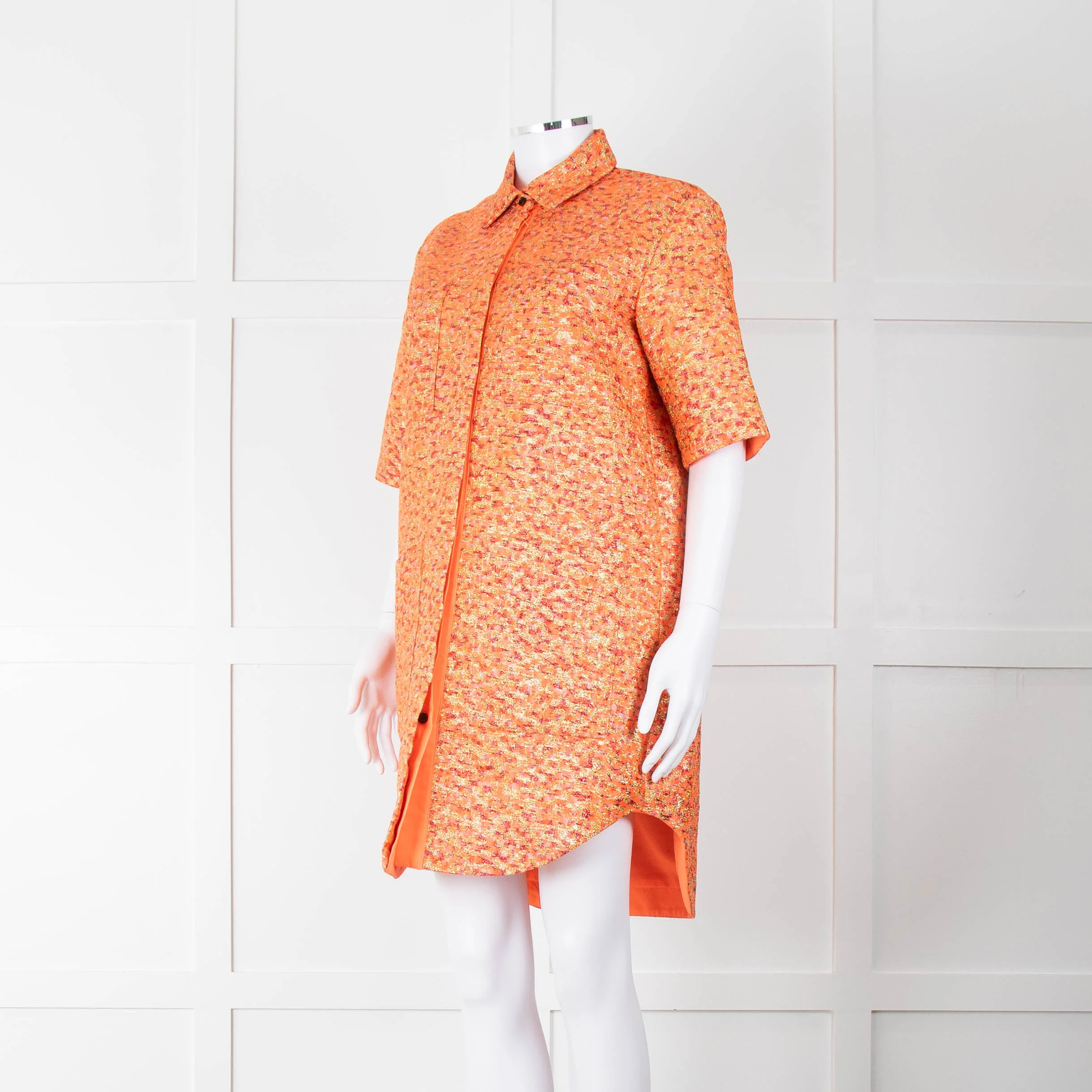 Markus Lupfer Orange, Red Gold Thread Shirt Dress - Image 8
