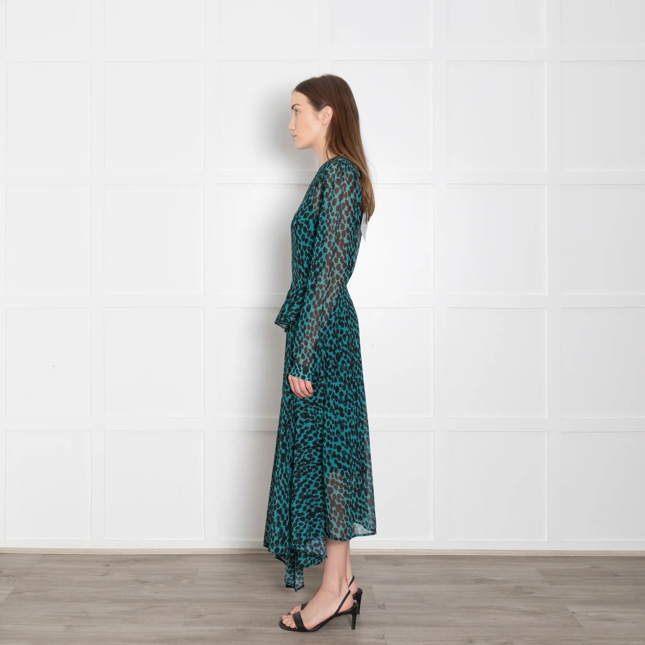 Markus Lupfer Teal Black Animal Print Long Sleeve Dress With Slip - Image 4