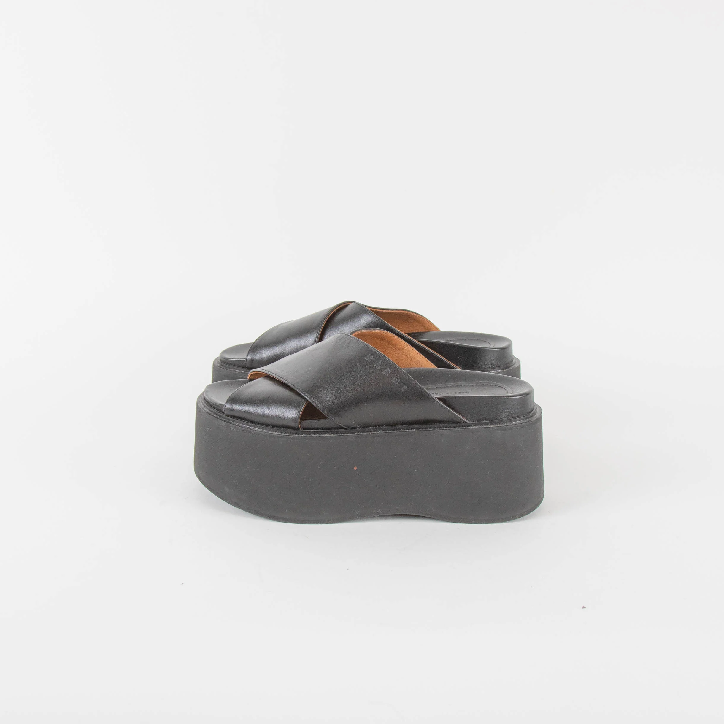 Marni Black Leather Cross Front Mules - Image 3