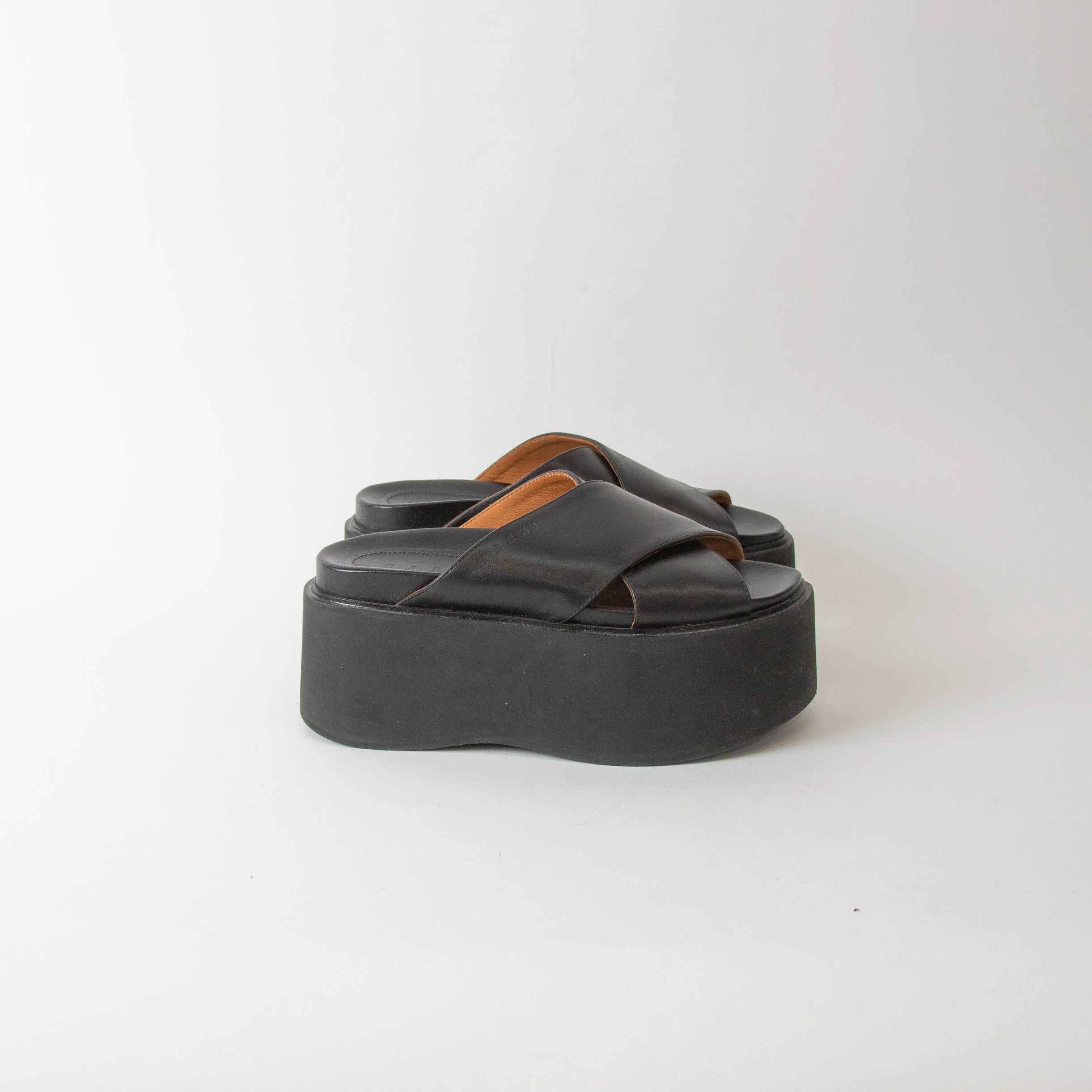 Marni Black Leather Cross Front Mules - Image 5