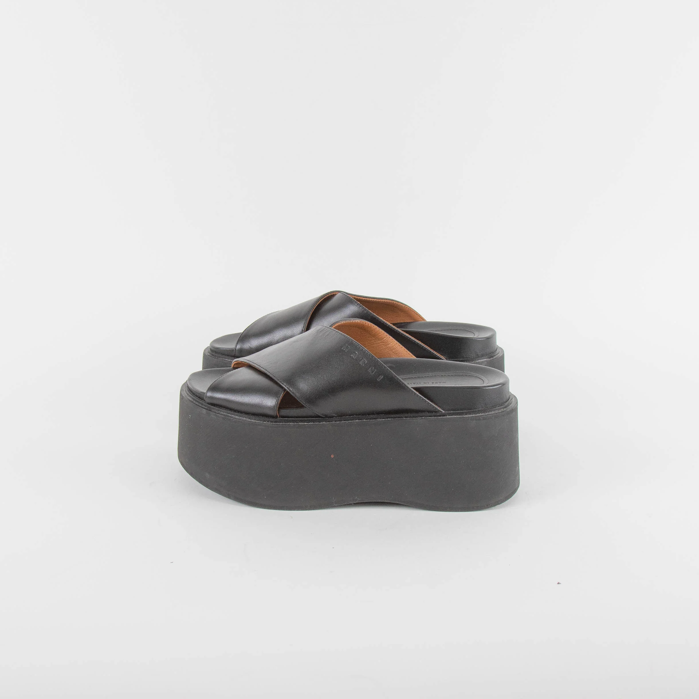 Marni Black Leather Cross Front Mules - Image 7