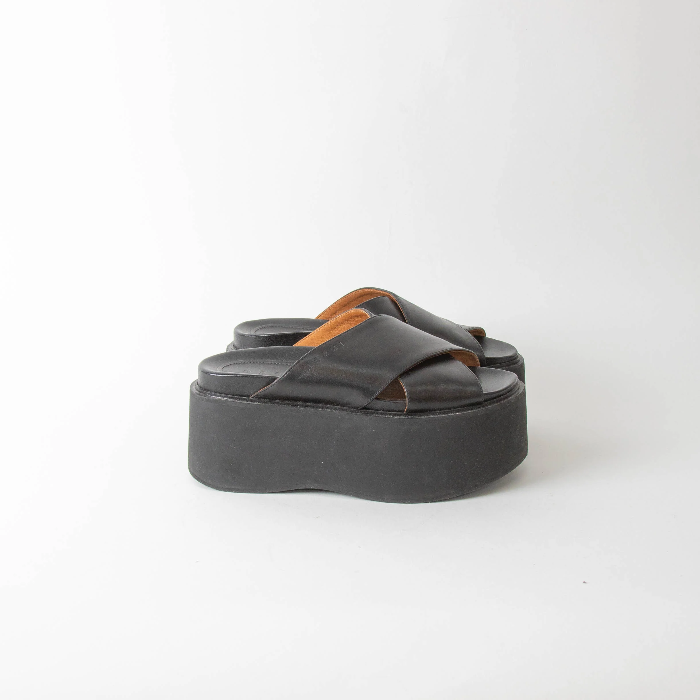 Marni Black Leather Cross Front Mules - Image 9