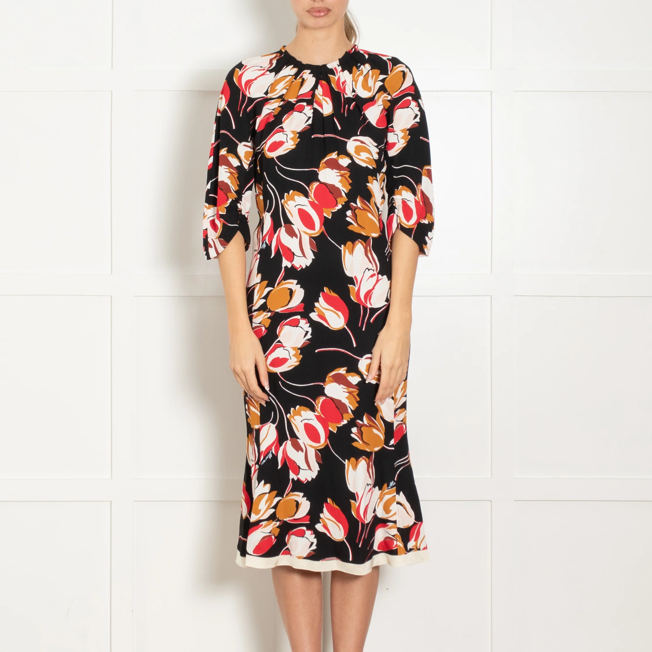 Marni Black White Red Tulip Print Dress - Image 2