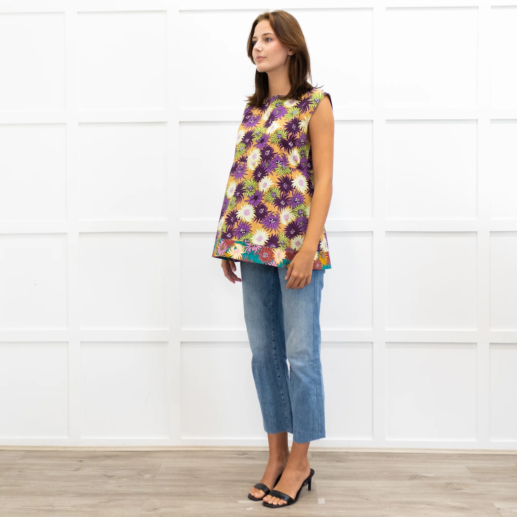 Marni Caramel Purple Flower Print Cotton Sleeveless Top - Image 3