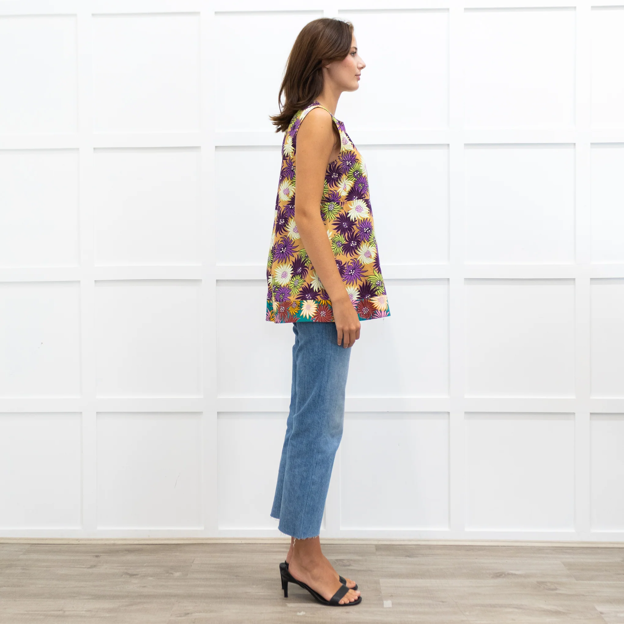 Marni Caramel Purple Flower Print Cotton Sleeveless Top - Image 6