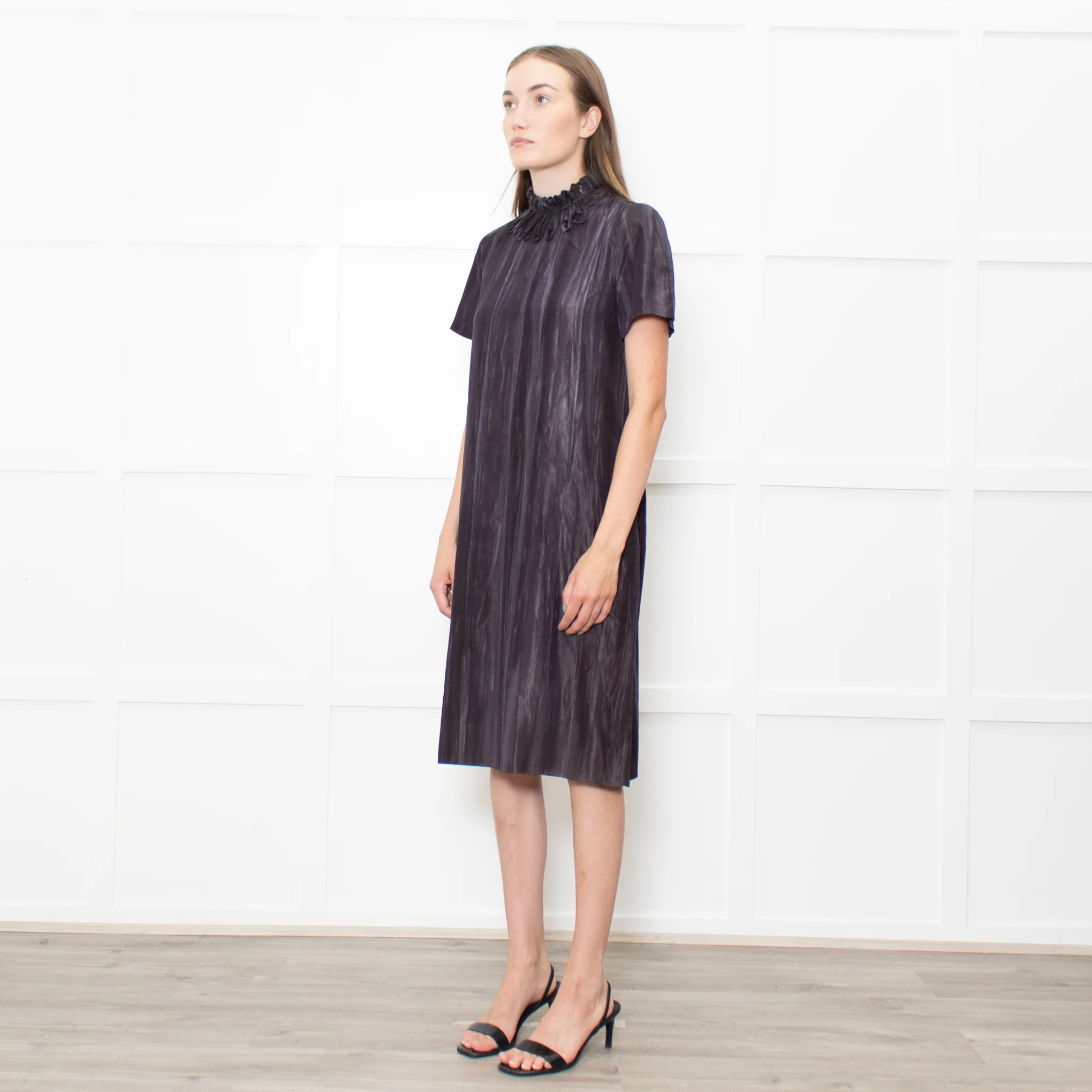 Marni Dark Grey Tie Dye Style Print Loop Neck Line Dress - Image 3