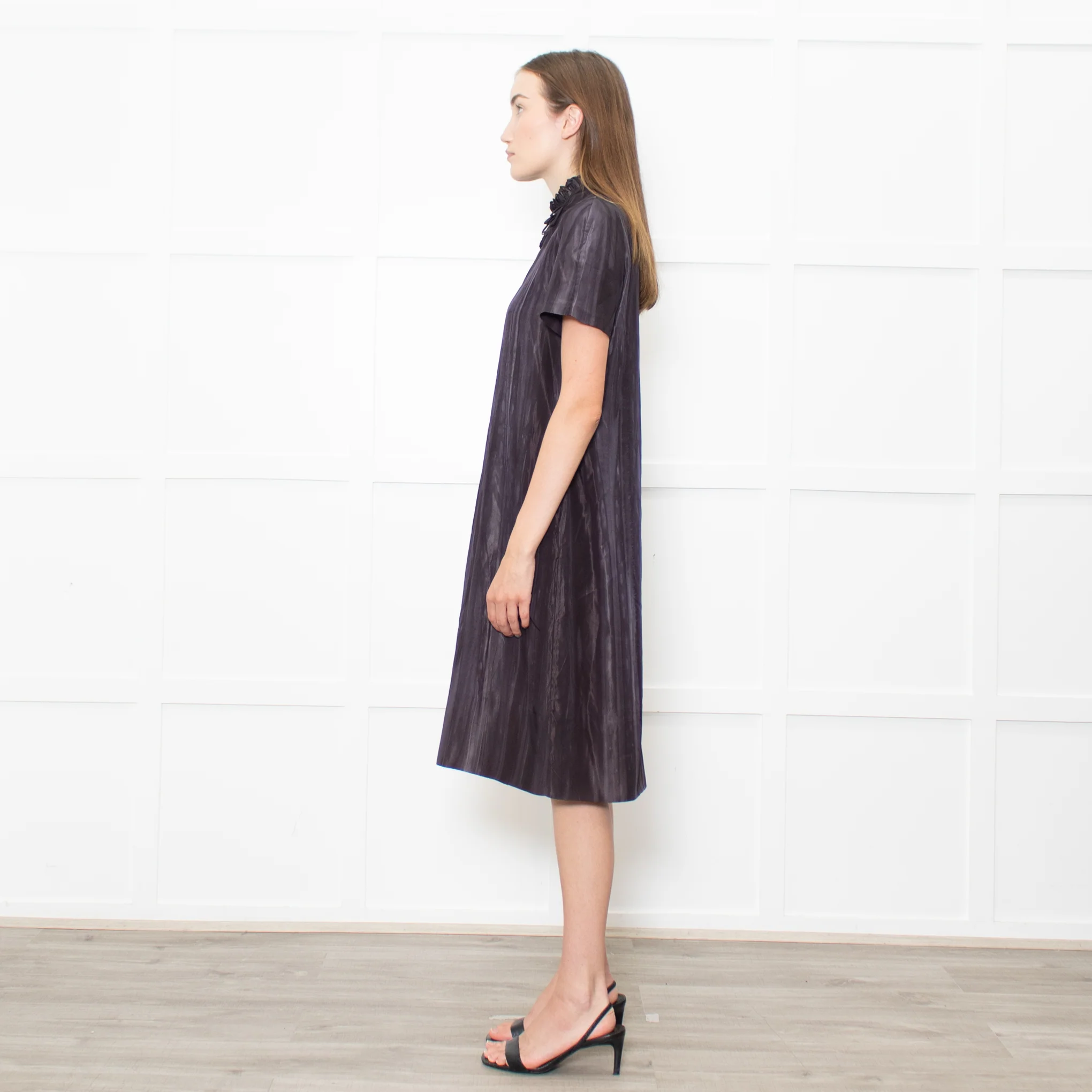 Marni Dark Grey Tie Dye Style Print Loop Neck Line Dress - Image 4