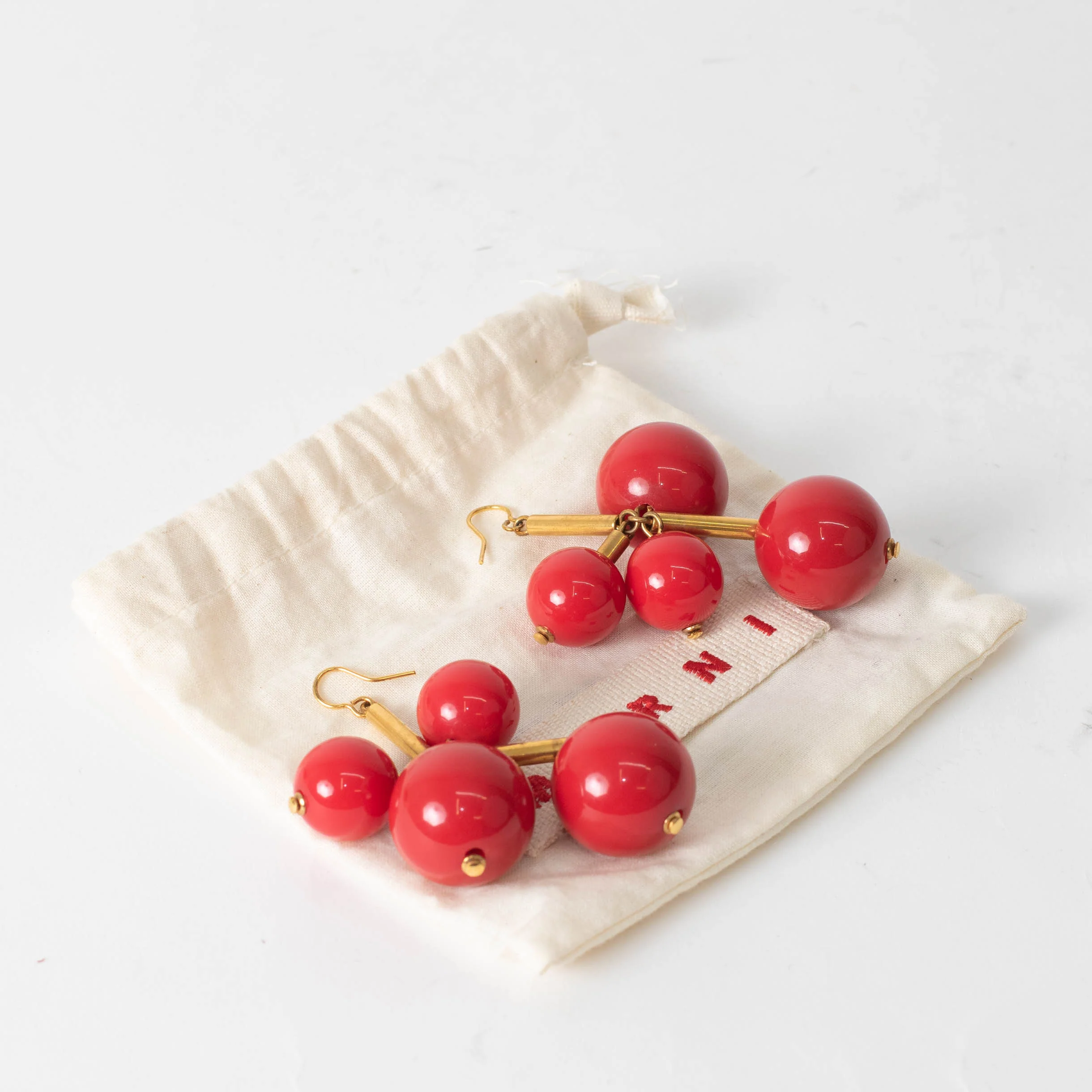 Marni Gold Red Large Ball Earrings - Image 2