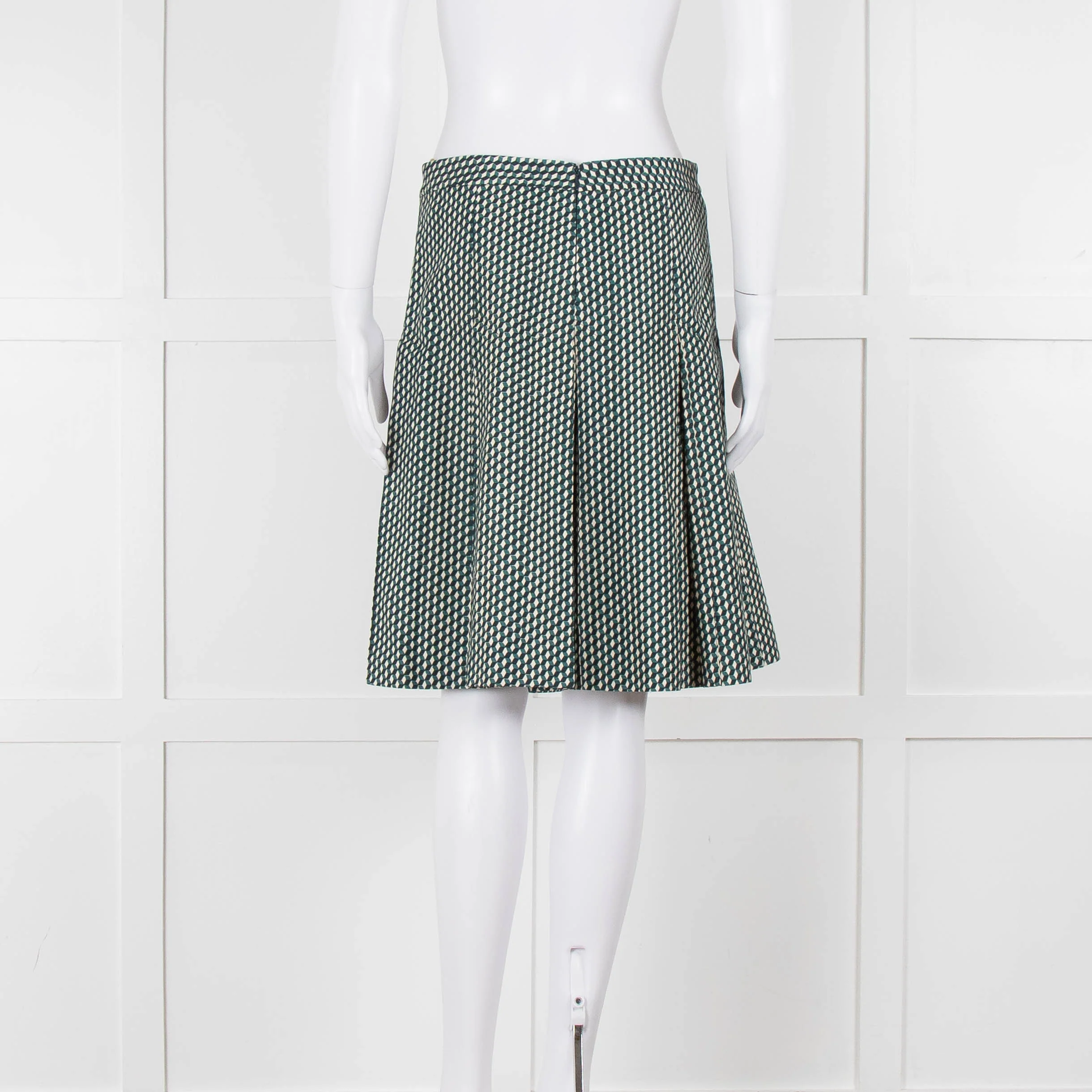 Marni Green Cream Geometric Print Box Pleat Skirt - Image 5