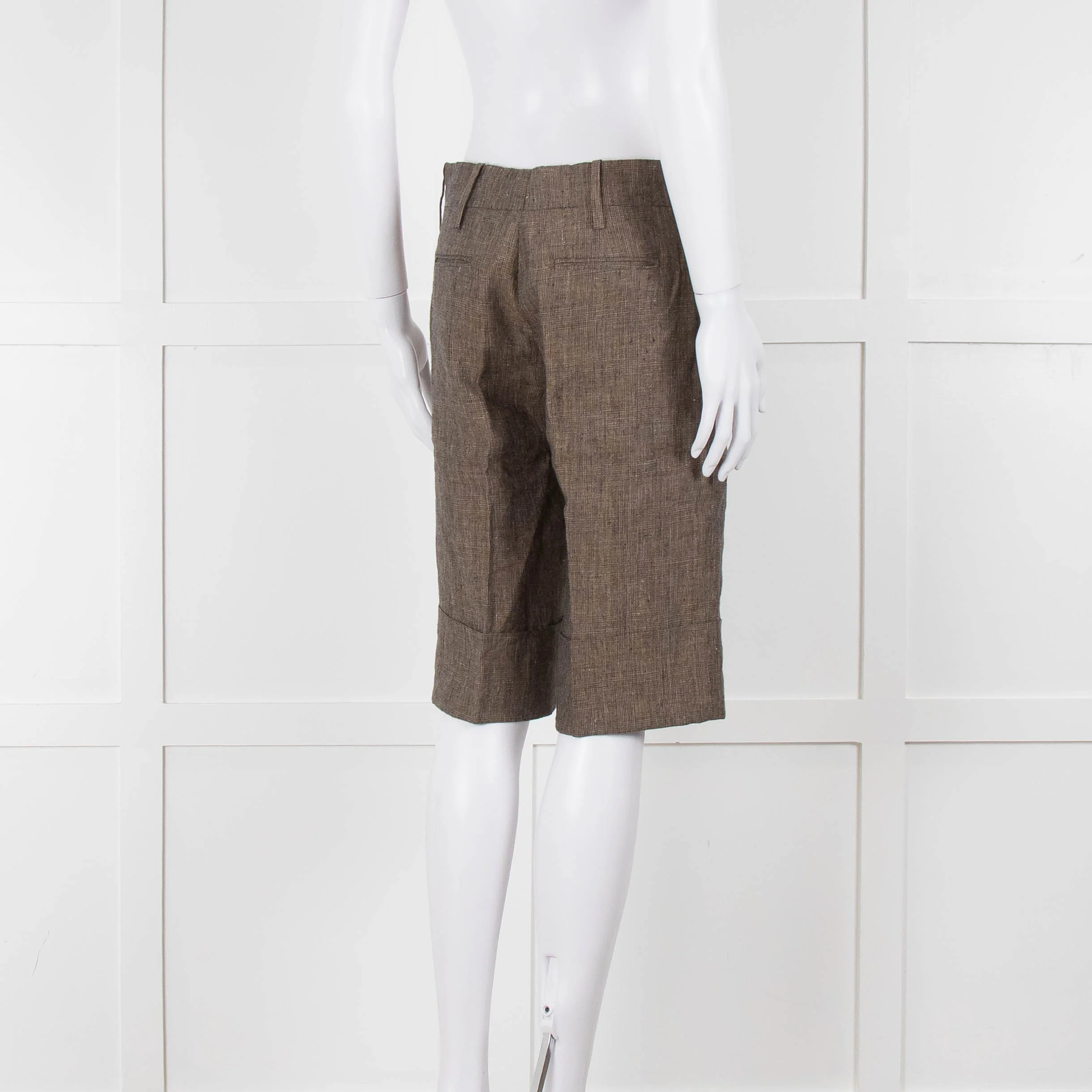 Marni Grey Beige Checked Linen Shorts - Image 4
